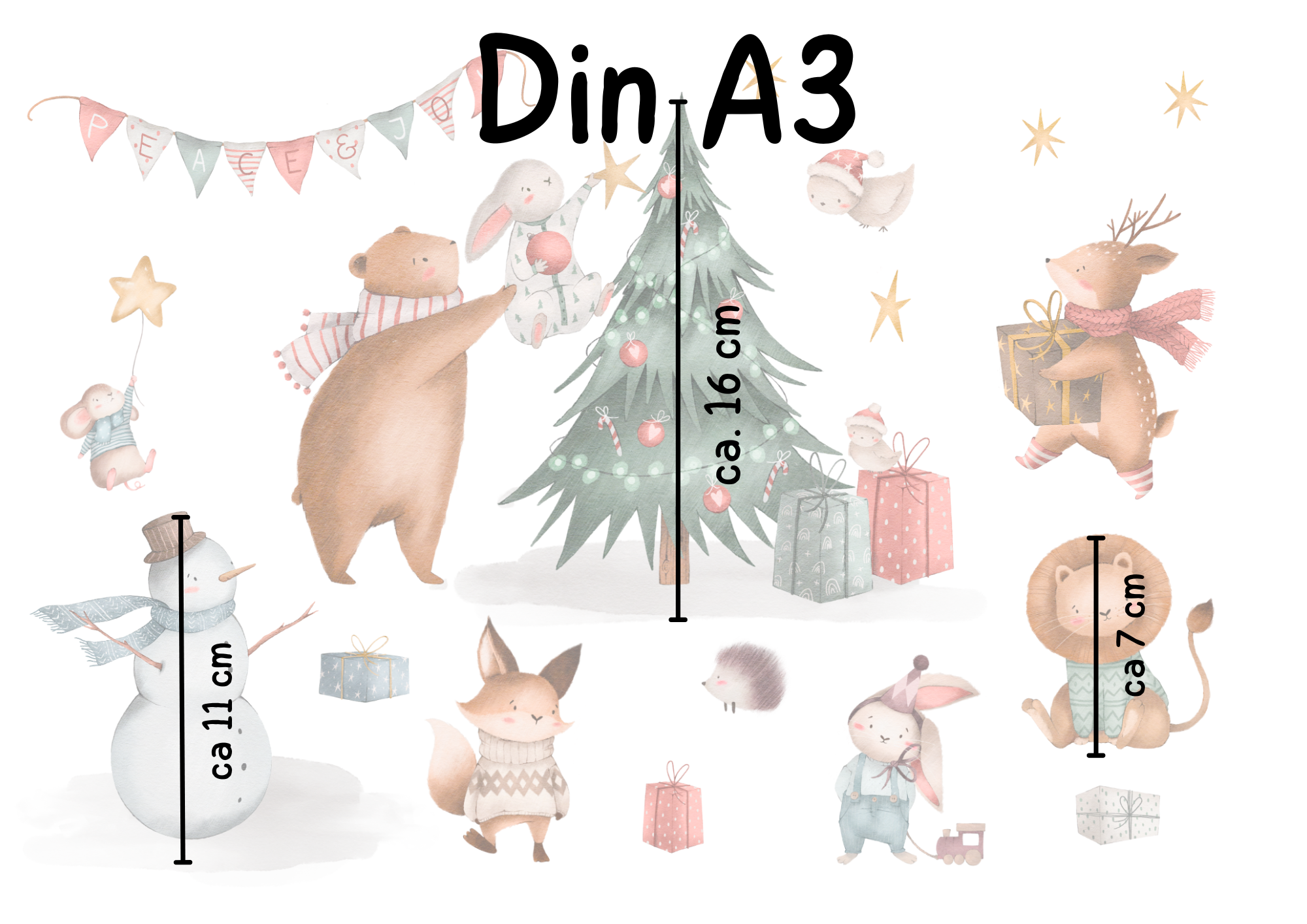 Fensterbild Weihnachten - Wintertiere mit Geschenken & Weihnachtsbaum – statisch haftend und wiederverwendbar