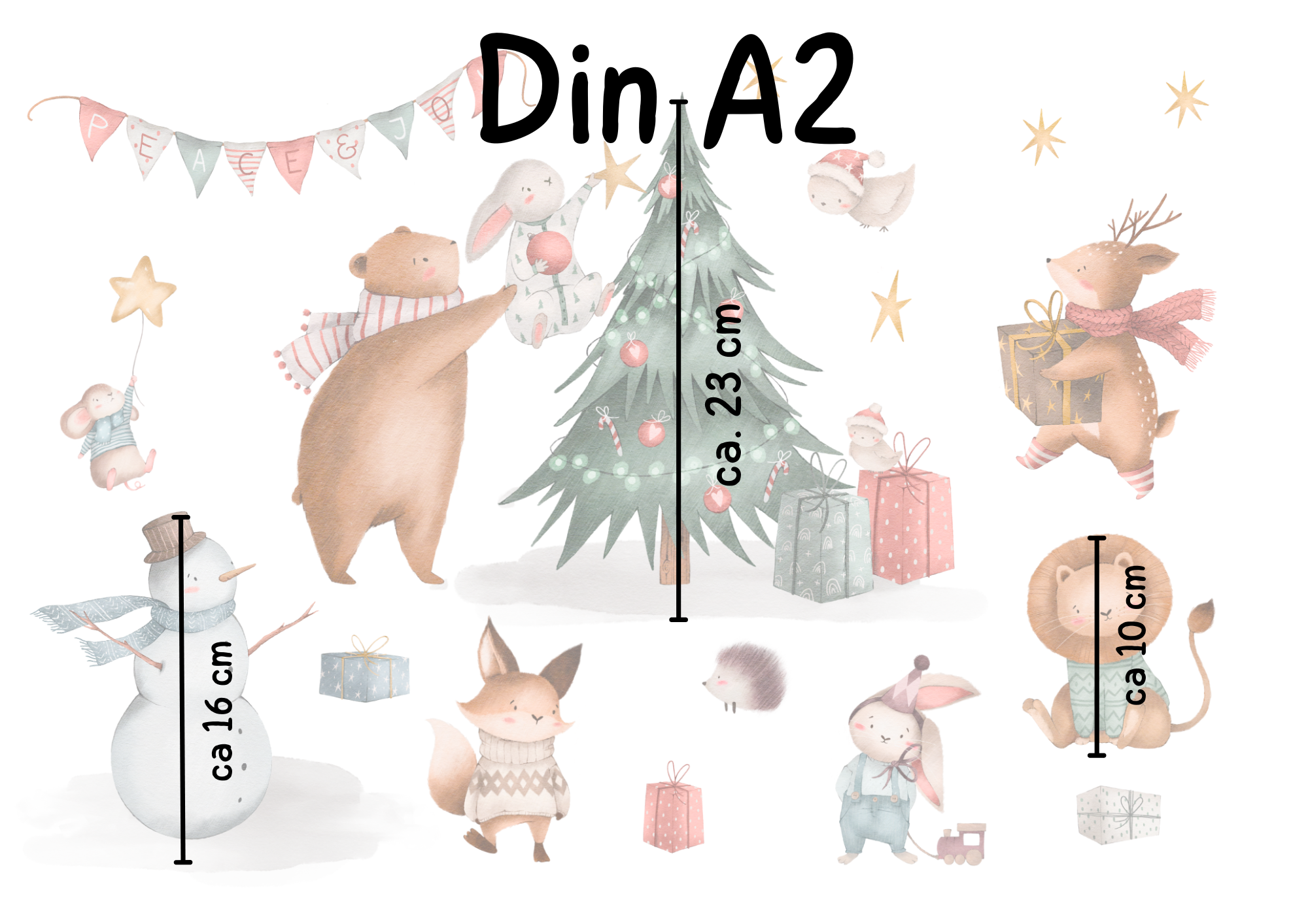 Fensterbild Weihnachten - Wintertiere mit Geschenken & Weihnachtsbaum – statisch haftend und wiederverwendbar