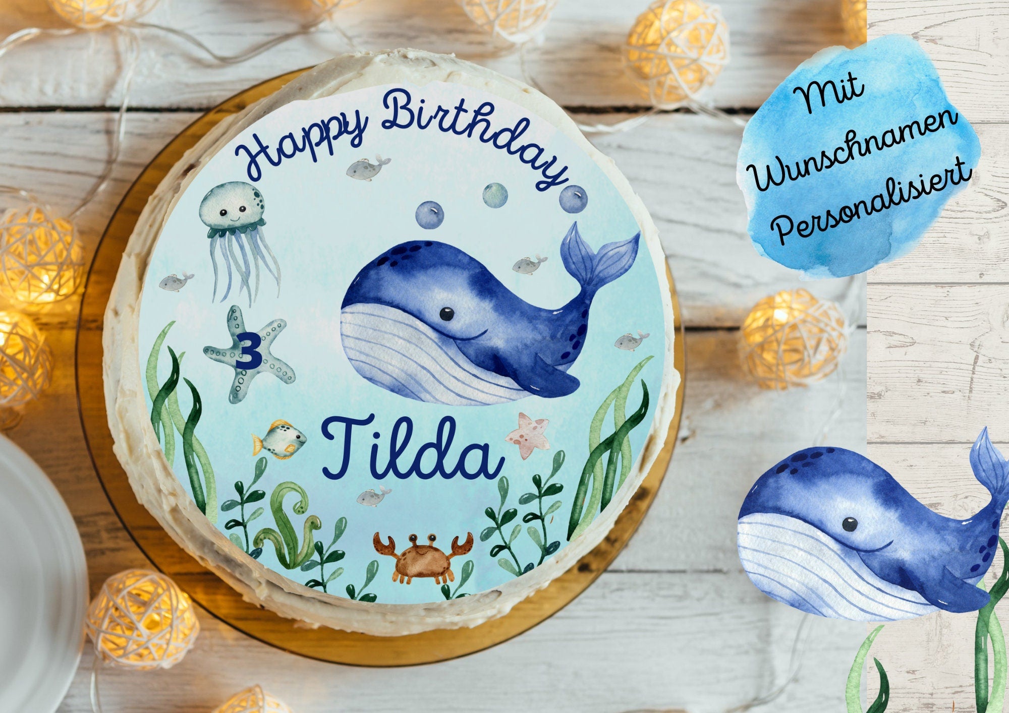 Tortenaufleger Fondant Geburtstag Wal