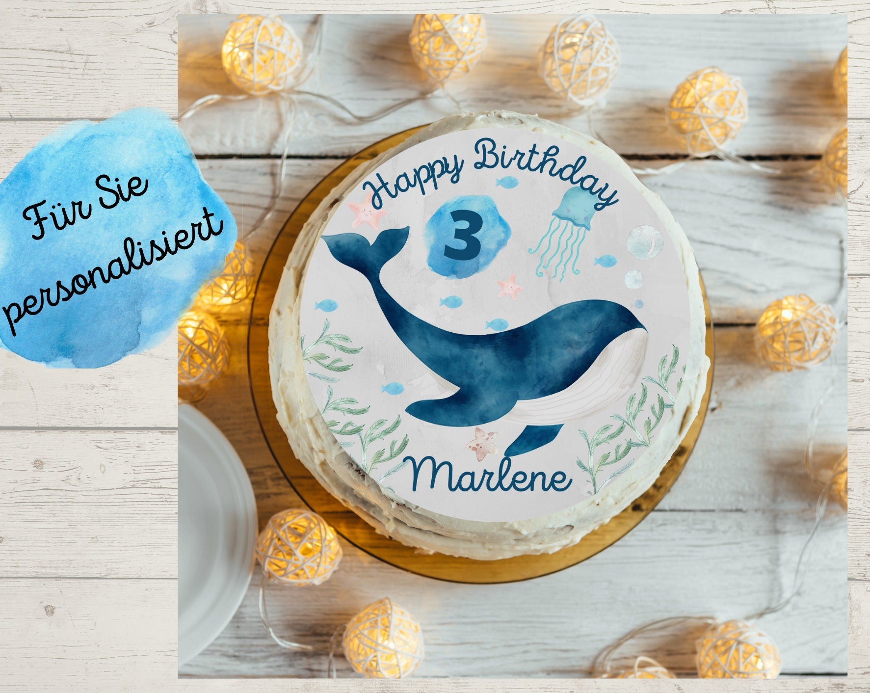 Tortenaufleger Fondant Geburtstag Wal Orca Unterwasser – Party Decor
