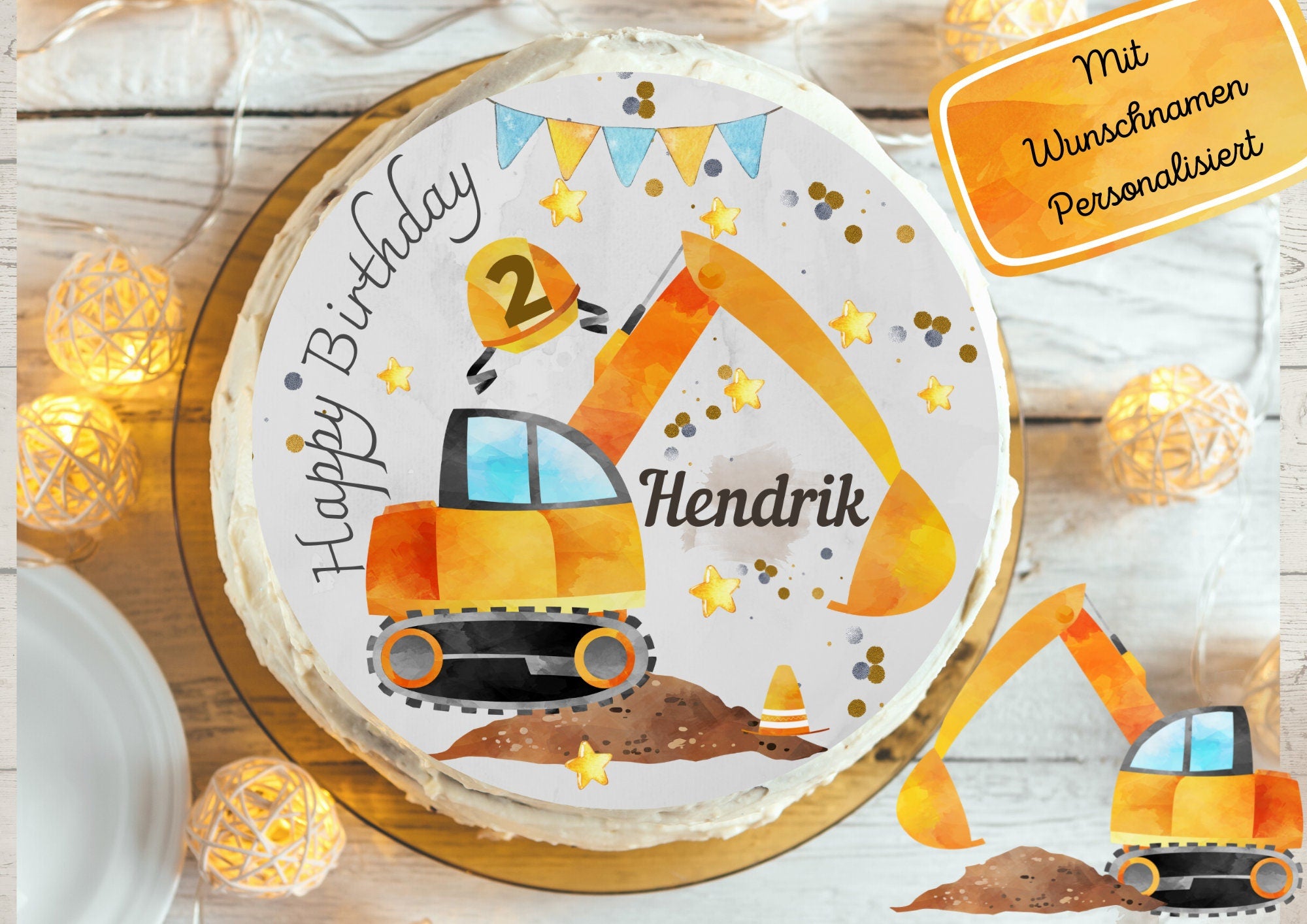 „Tortenaufleger Bagger mit Name – personalisiertes Zuckerbild für Kindergeburtstag“
„Baustellen-Torte mit Radlader-Motiv – essbarer Tortenaufleger“
„Zuckerbild auf Fondant für Geburtstag – Motiv Bagger Baustelle Junge Mädchen“