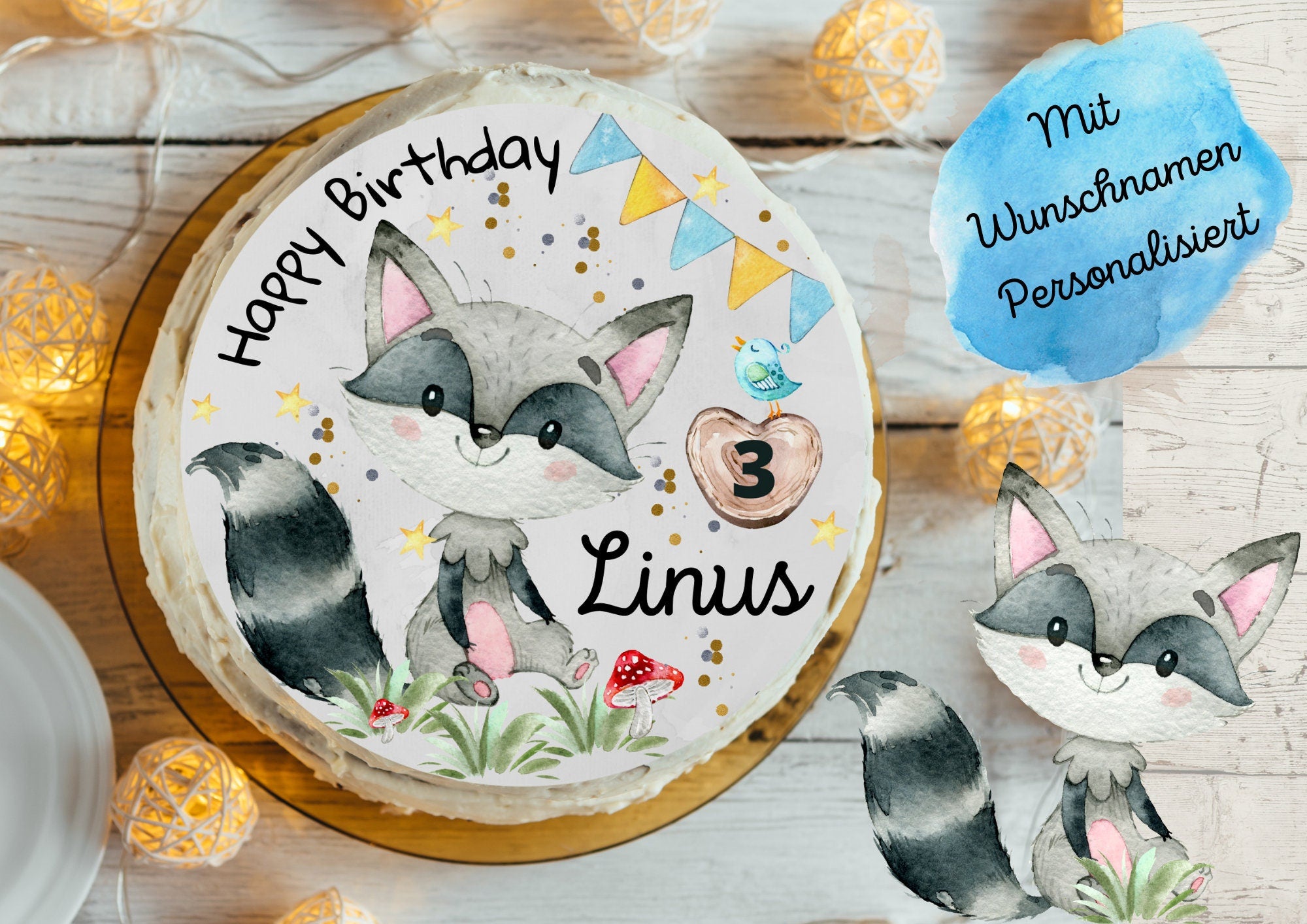 Tortenaufleger Fondant Geburtstag Waschbär – Party Decor