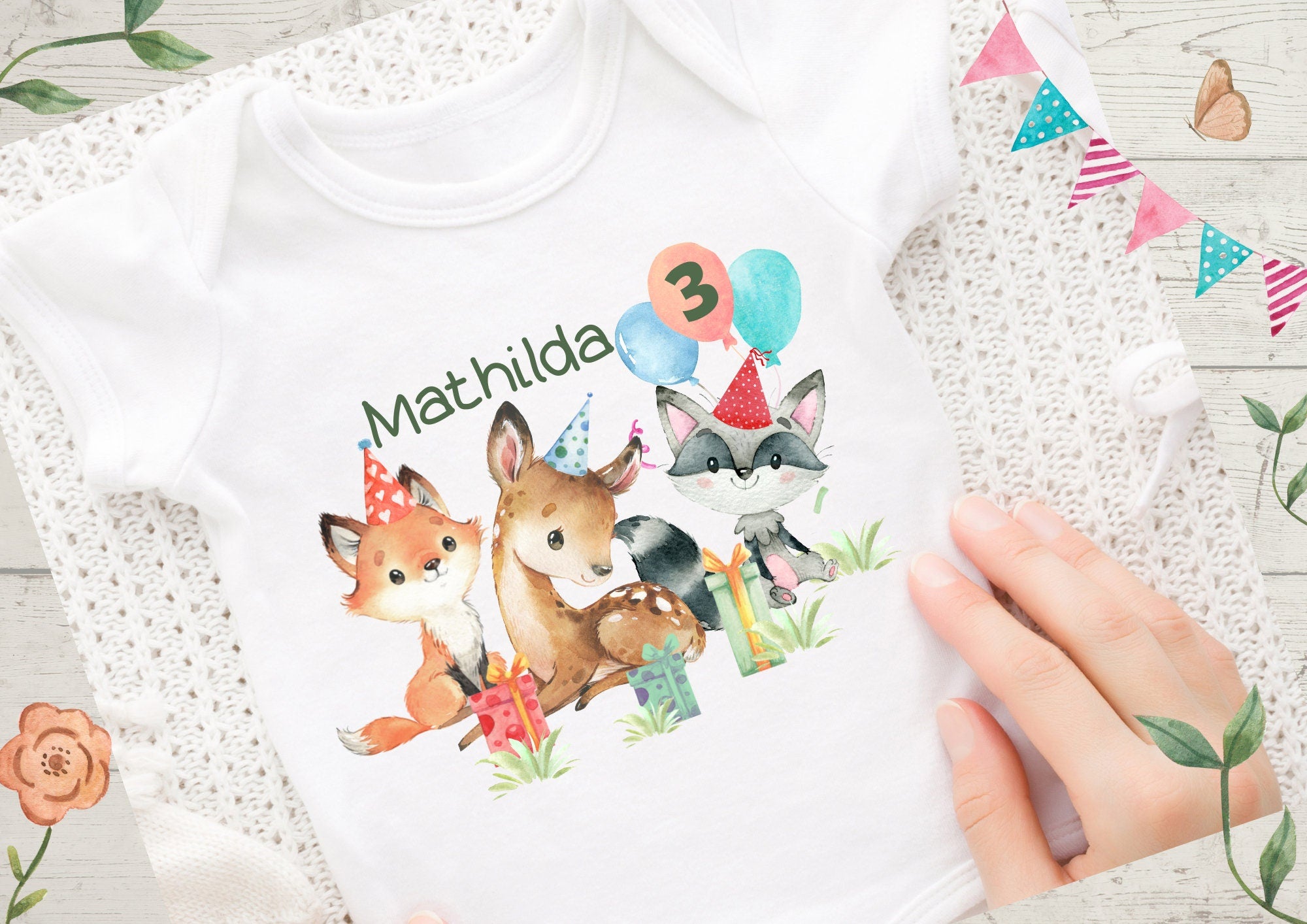 Bügelbild mit Wunschname und Alter personalisiert Fuchs Waldtiere – Appliques & Patches