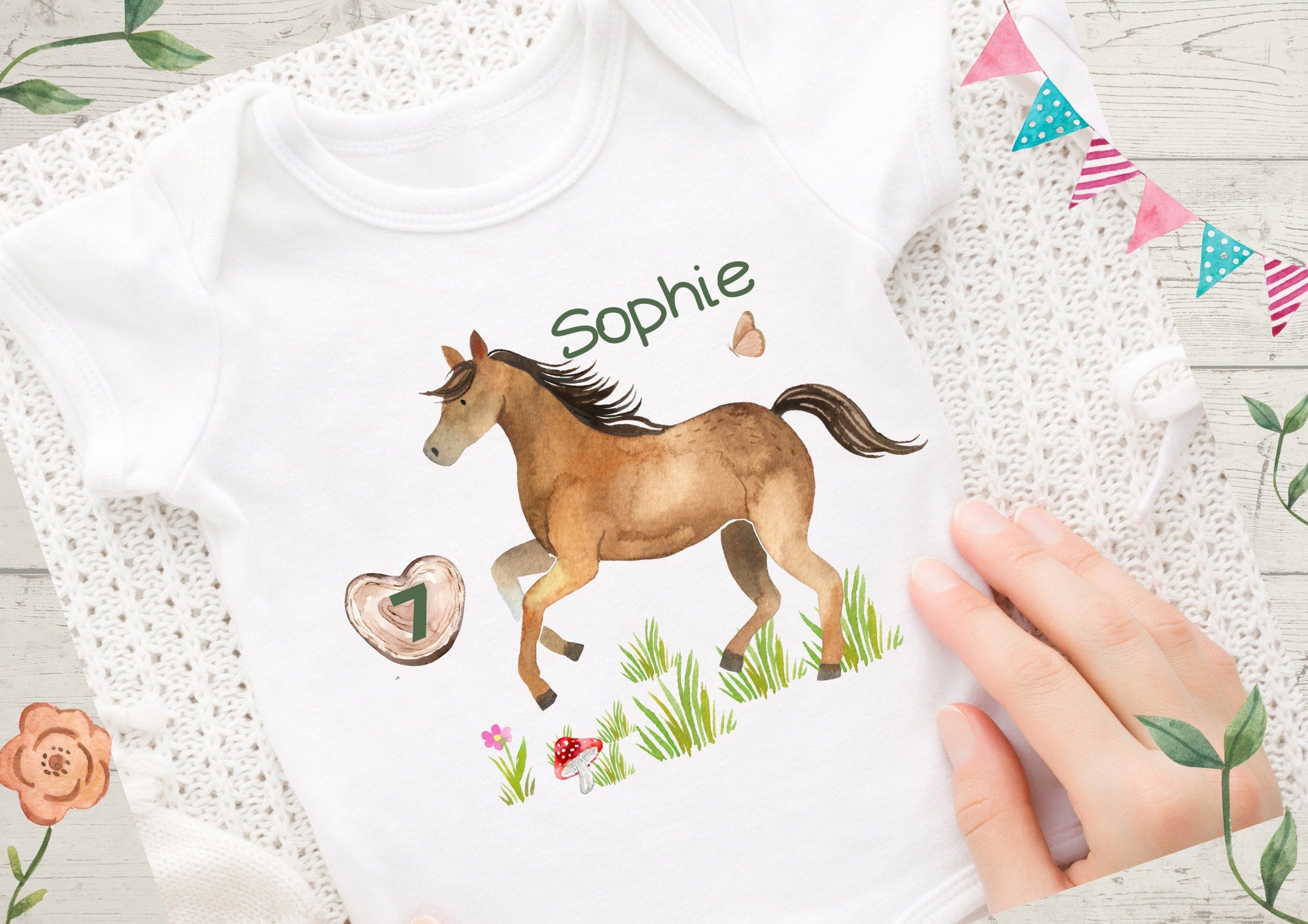 Bügelbild mit Wunschname und Alter personalisiert Pferd Pony – Appliques & Patches