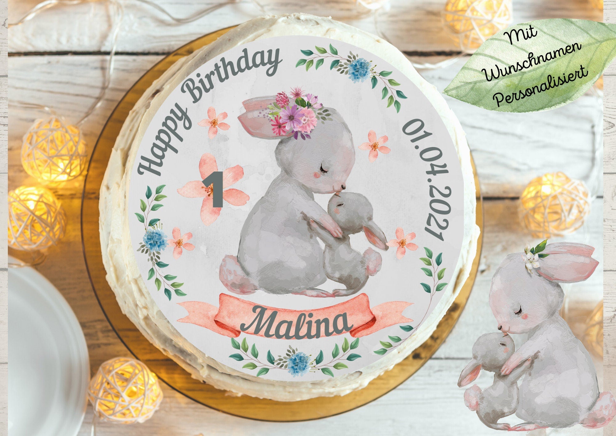 Tortenaufleger Fondant Geburtstag Hase Waldtiere Mama und Baby – Party Decor
