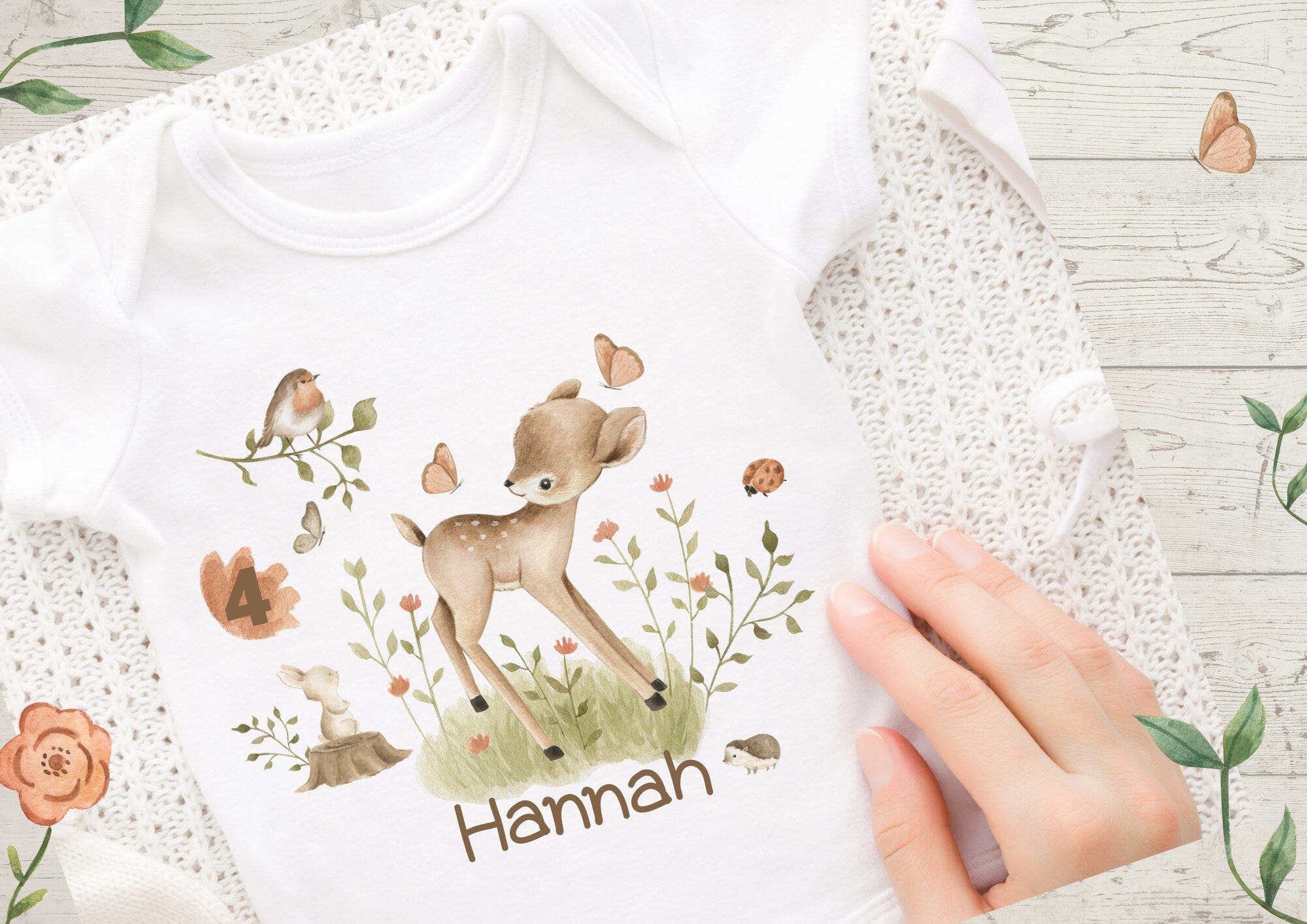 Bügelbild mit Wunschname und Alter personalisiert Reh Waldtiere – Appliques & Patches