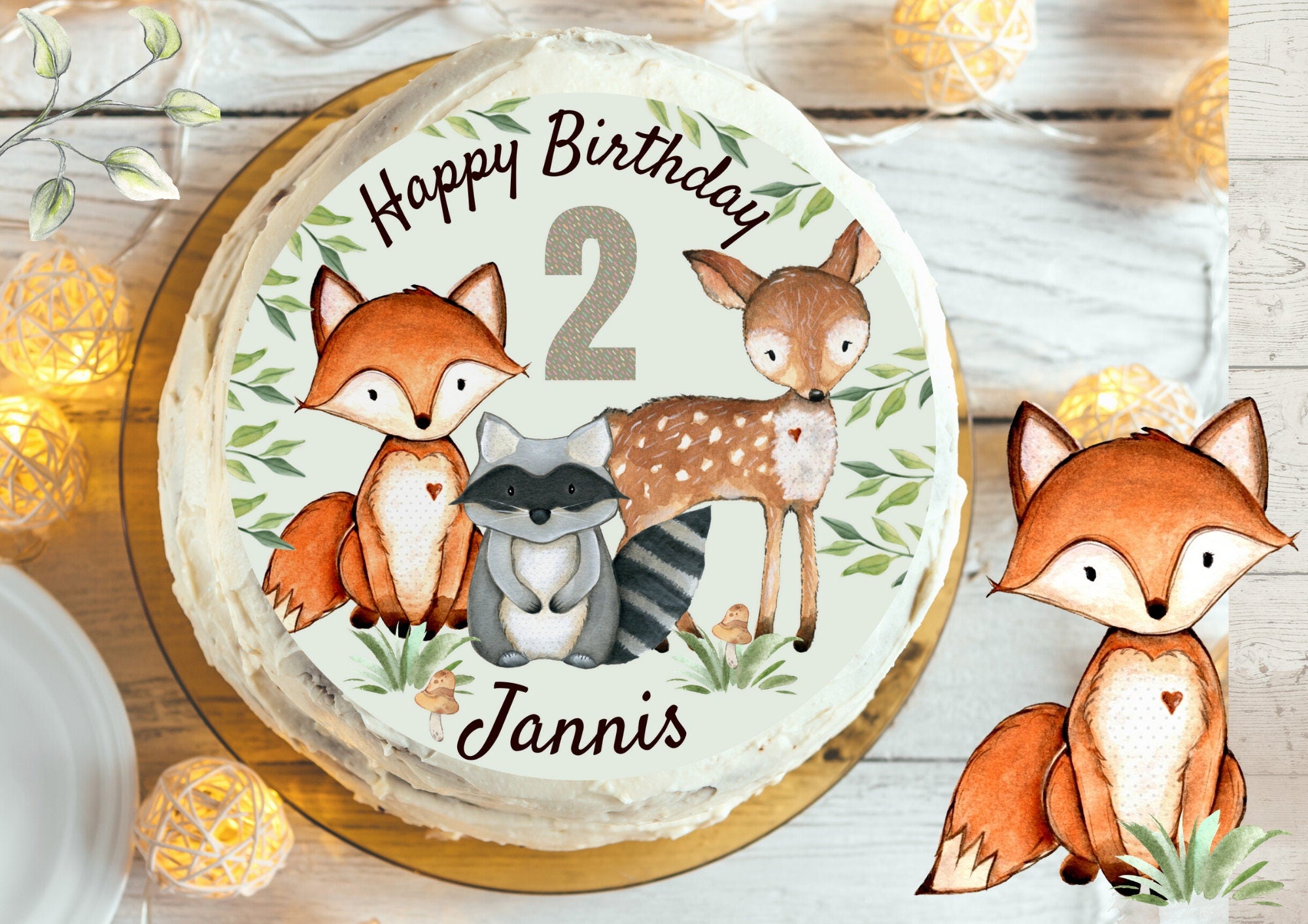 Tortenaufleger Fondant Geburtstag Fuchs Waldtiere – Party Decor