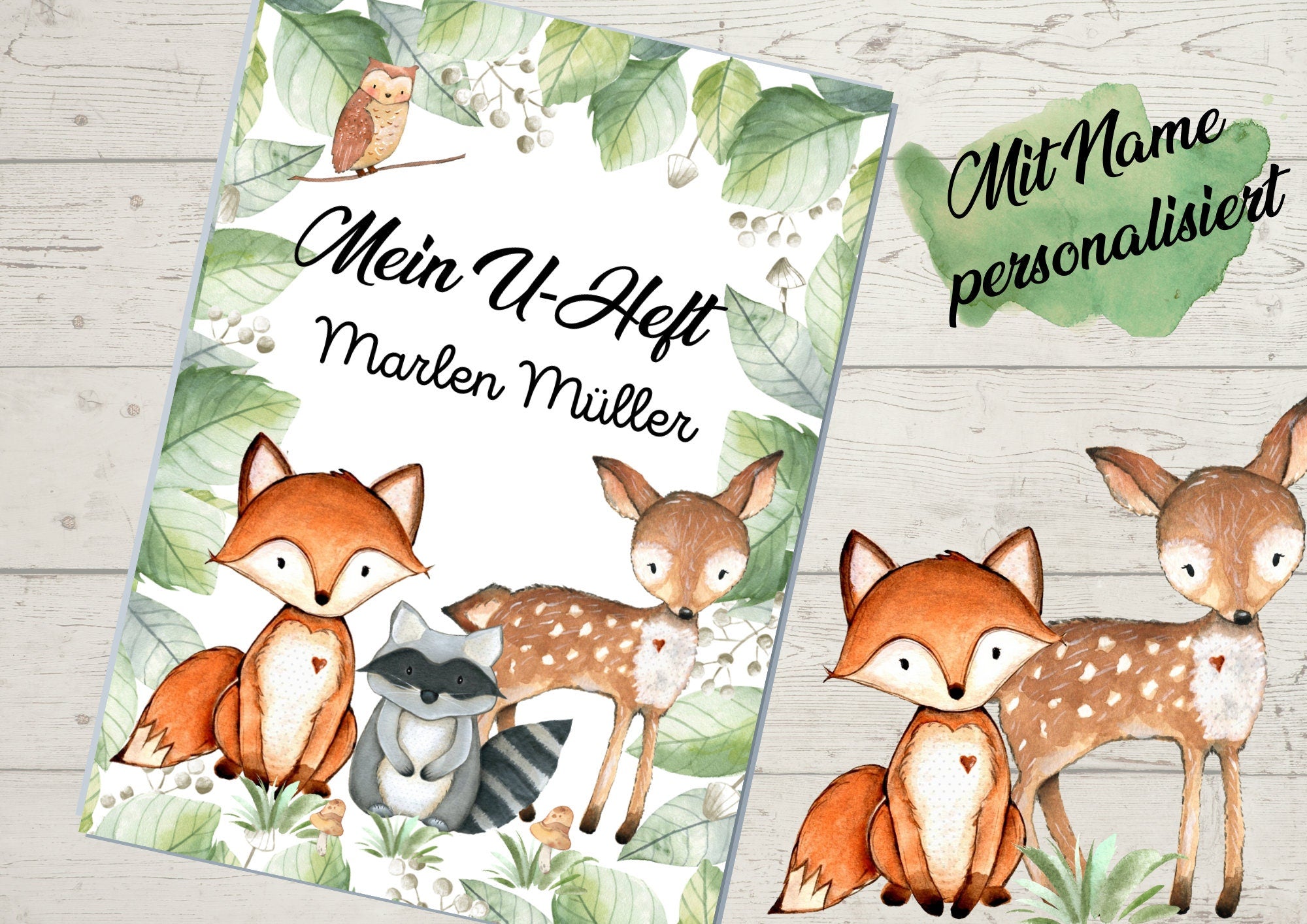 Schutzhülle für U-Heft Fuchs Waldtiere Reh Eule – Children's Photo Props