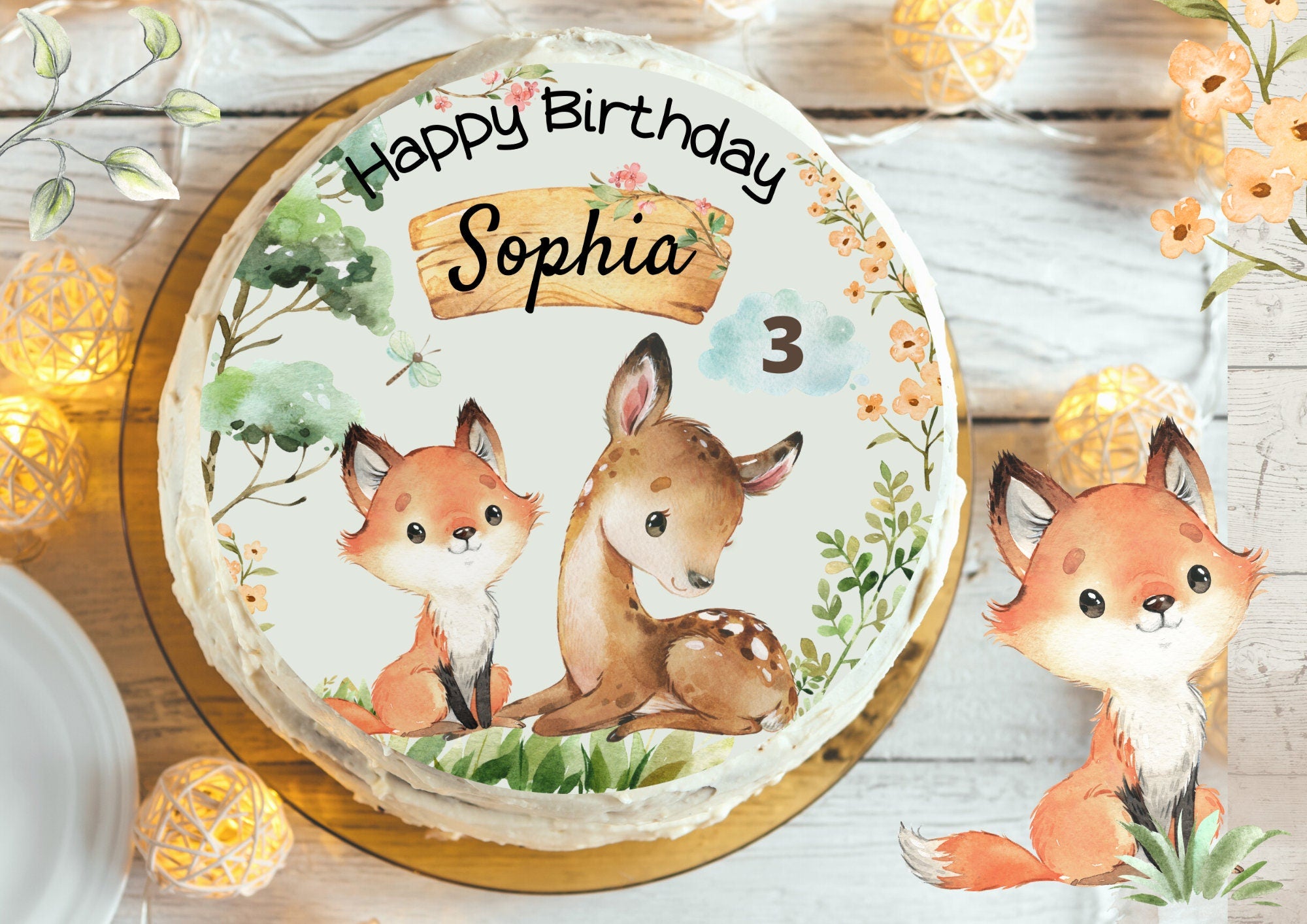 Tortenaufleger Fondant Geburtstag Fuchs Waldtiere – Party Decor
