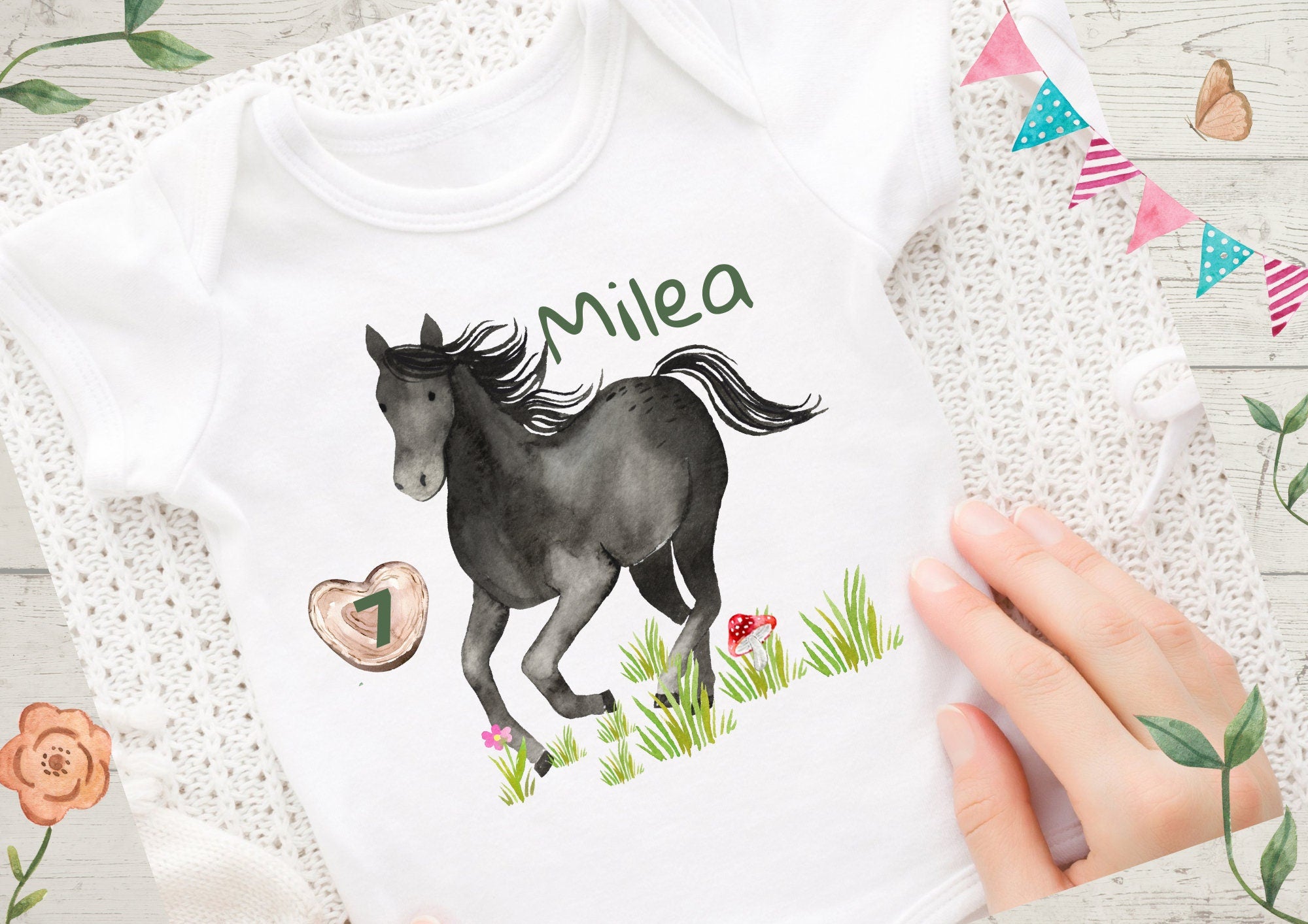Bügelbild mit Wunschname und Alter personalisiert Pferd Pony – Appliques & Patches