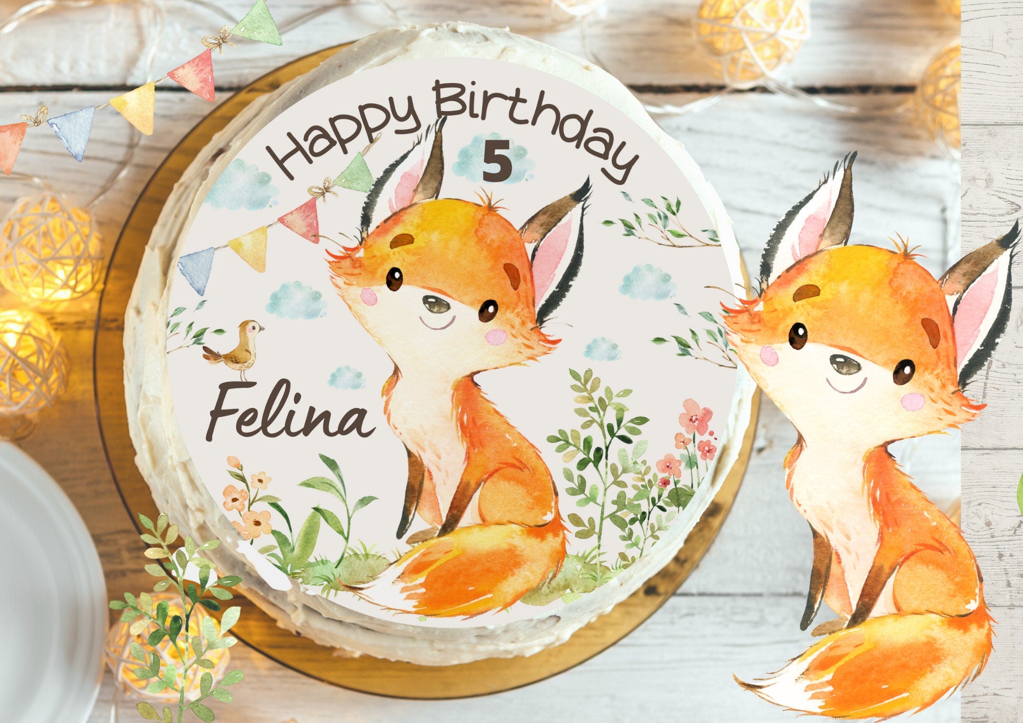 Tortenaufleger Fondant Geburtstag Fuchs Waldtiere – Party Decor