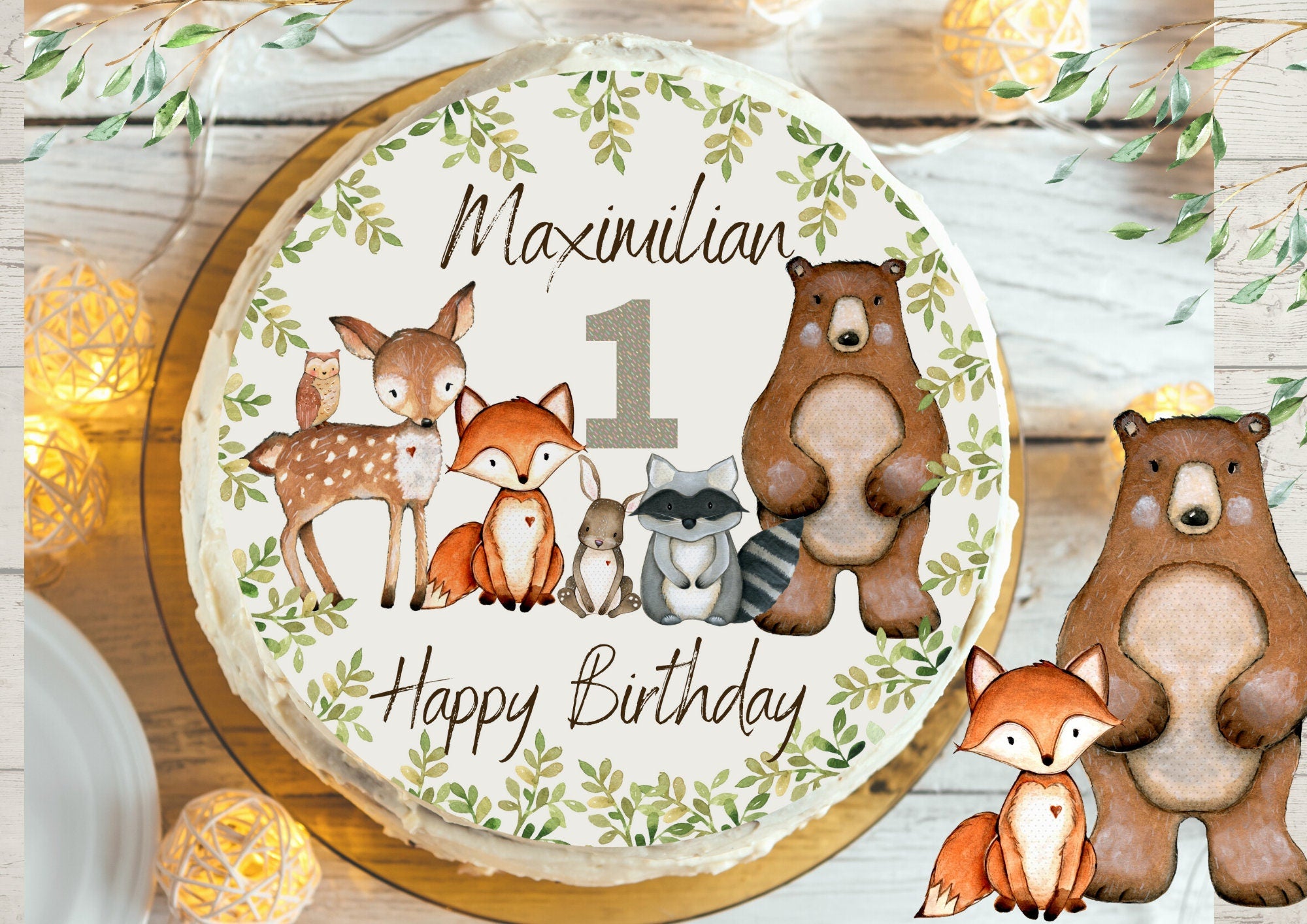 Tortenaufleger Fondant Geburtstag Fuchs Waldtiere – Party Decor