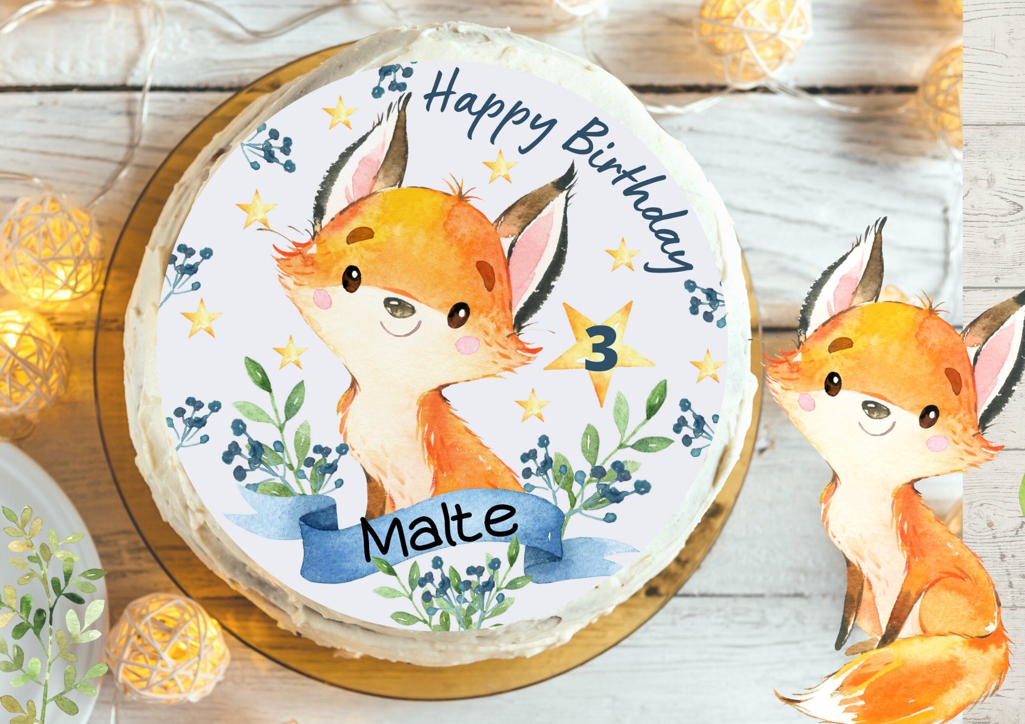 Tortenaufleger Fondant Geburtstag Fuchs Waldtiere – Party Decor
