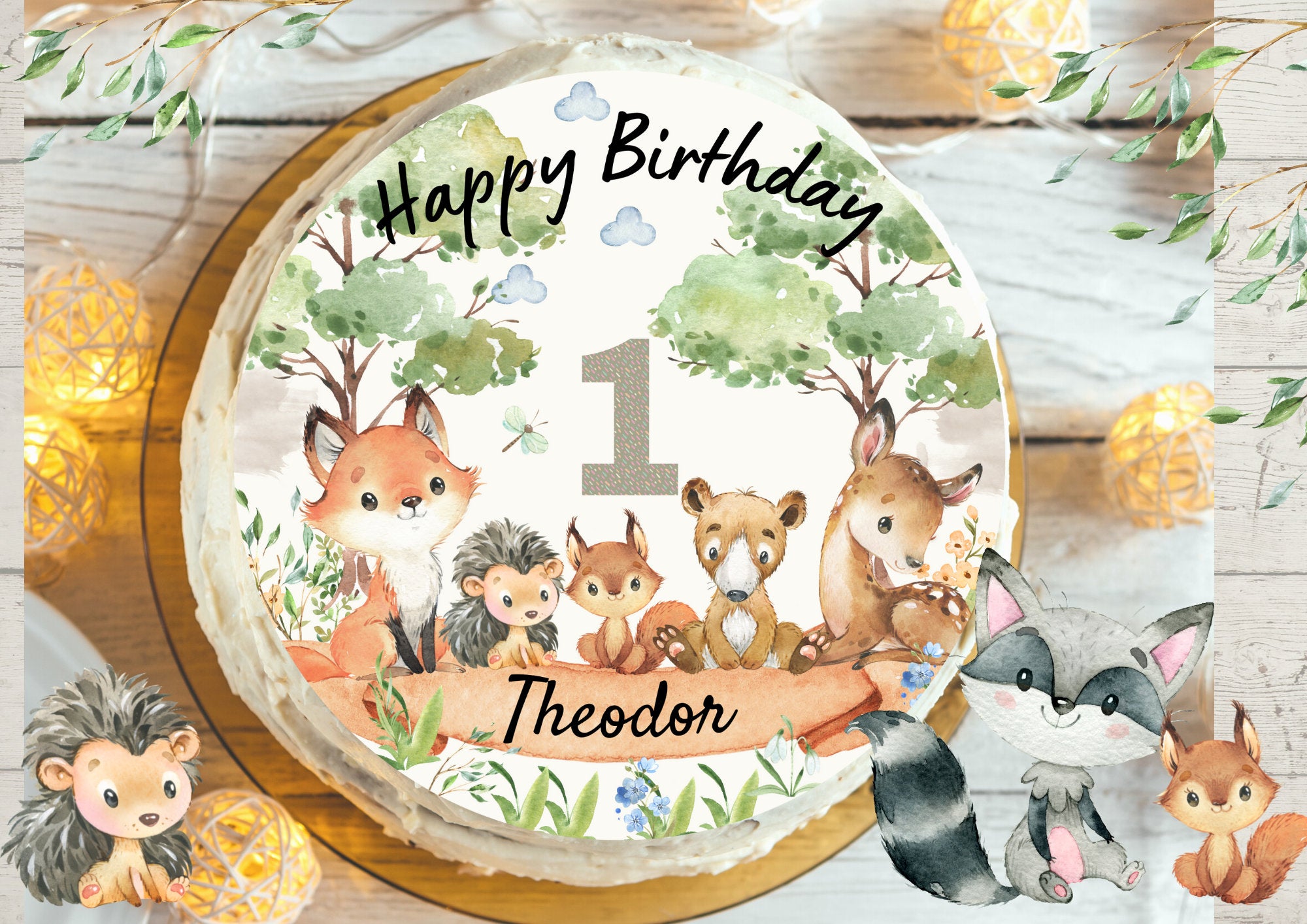 Tortenaufleger Fondant Geburtstag Fuchs Waldtiere – Party Decor