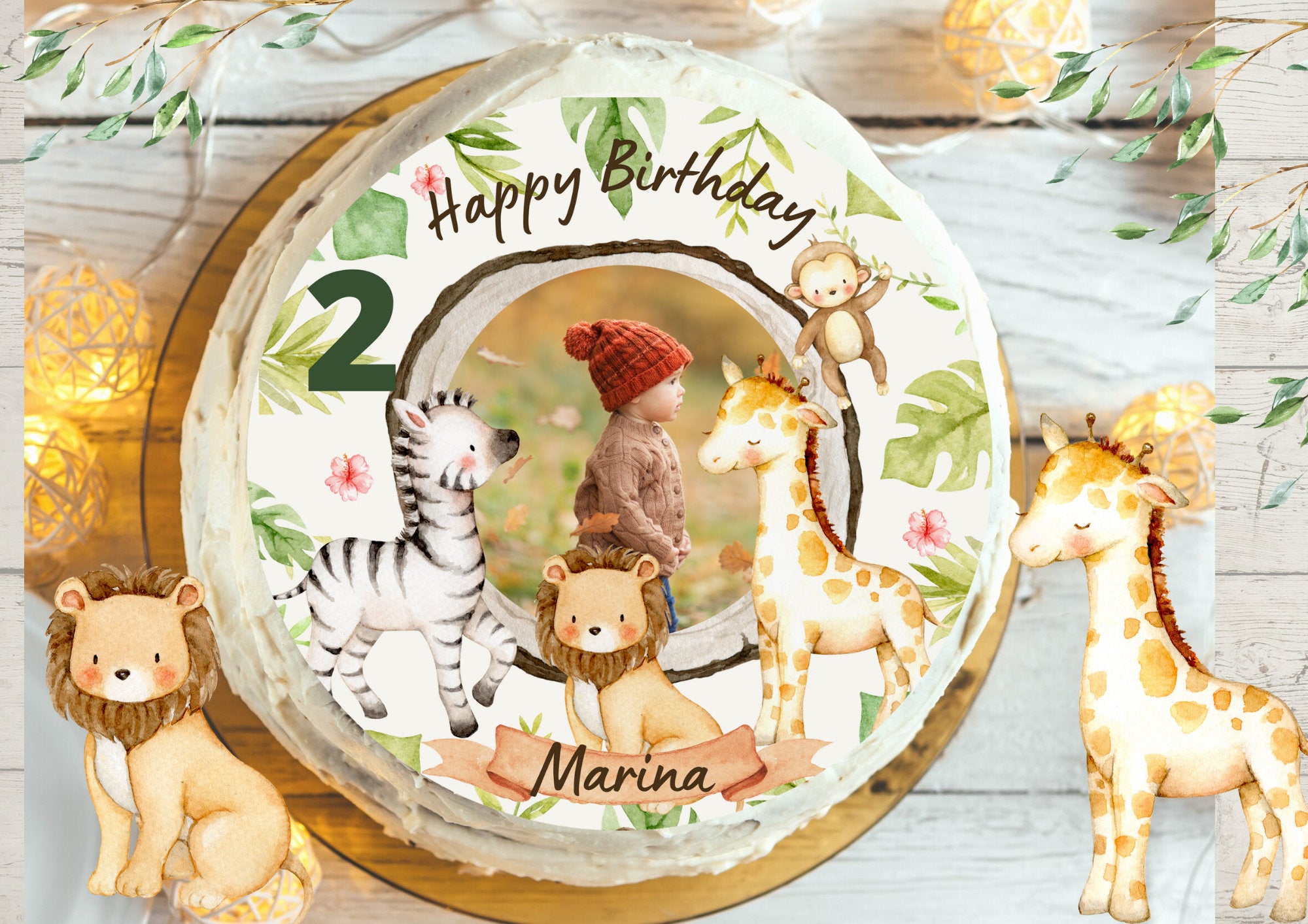 Tortenaufleger mit Foto Fondant Geburtstag Löwe Dschungel Dschungelgeburtstag