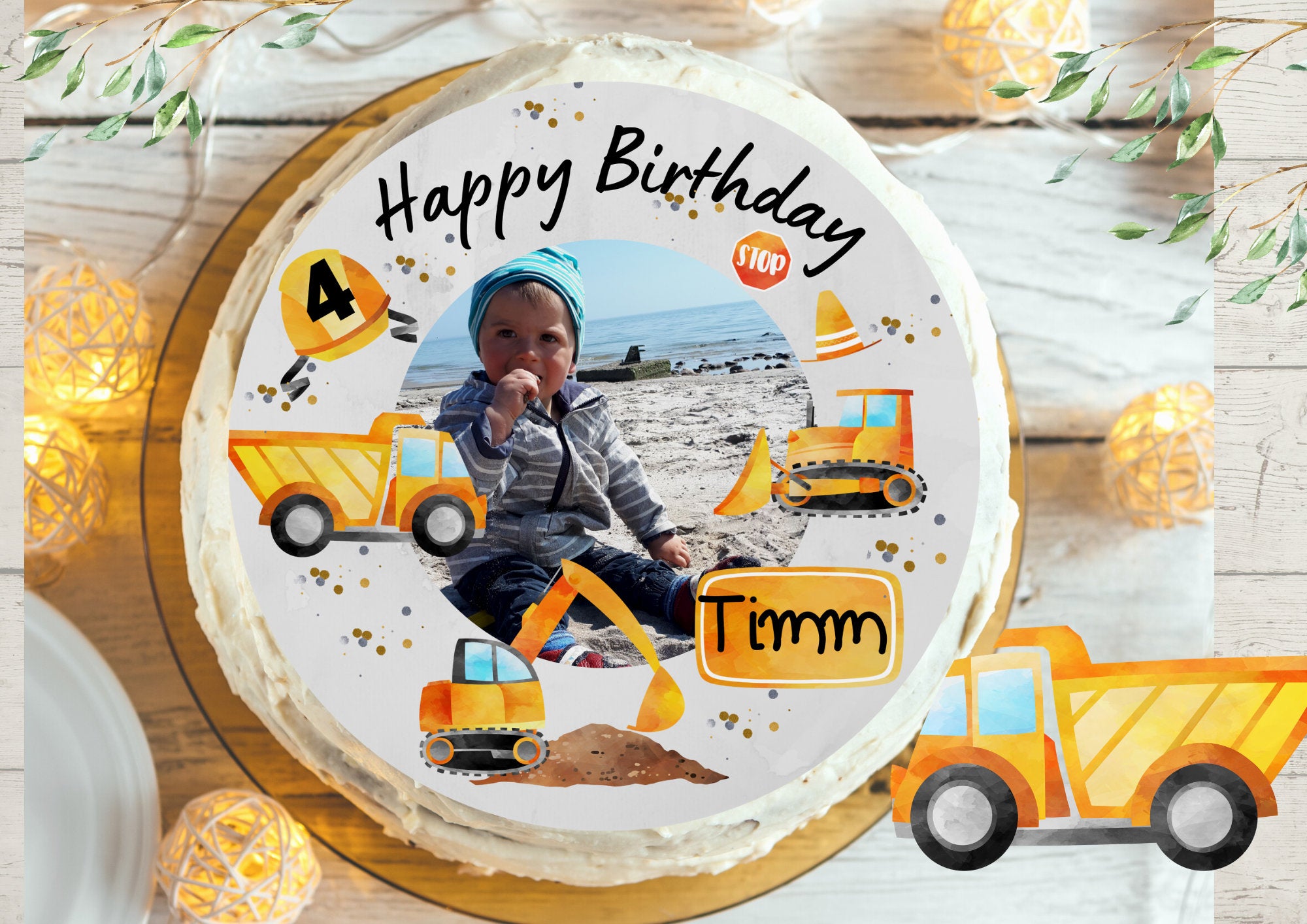 Tortenaufleger mit Foto Fondant Geburtstag Baustelle Bagger Radlader Bauarbeiter