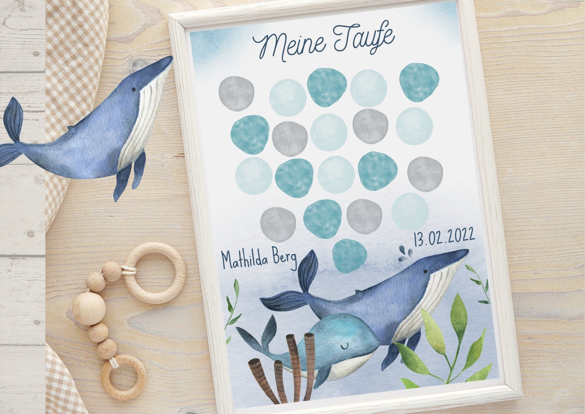 Gästeposter für die Taufe mit Name und Datum personalisiert – Digital Prints