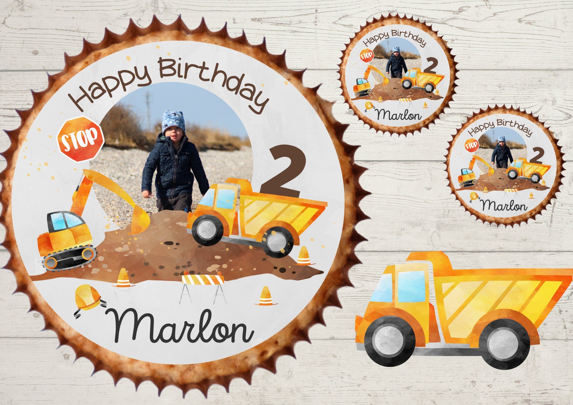 Muffinaufleger mit Foto Fondant Geburtstag Bagger Radlader Baustelle – Party Decor