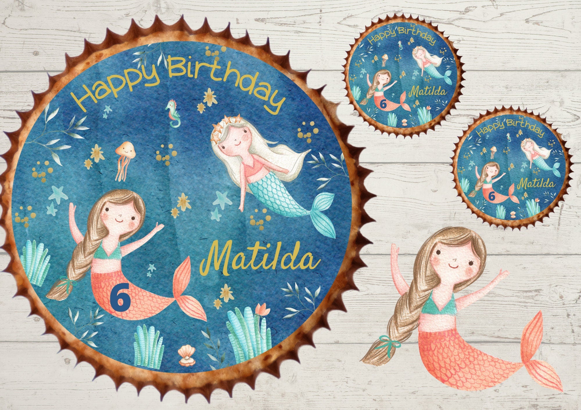 Muffinaufleger Fondant Geburtstag Meerjungfrau – Party Decor