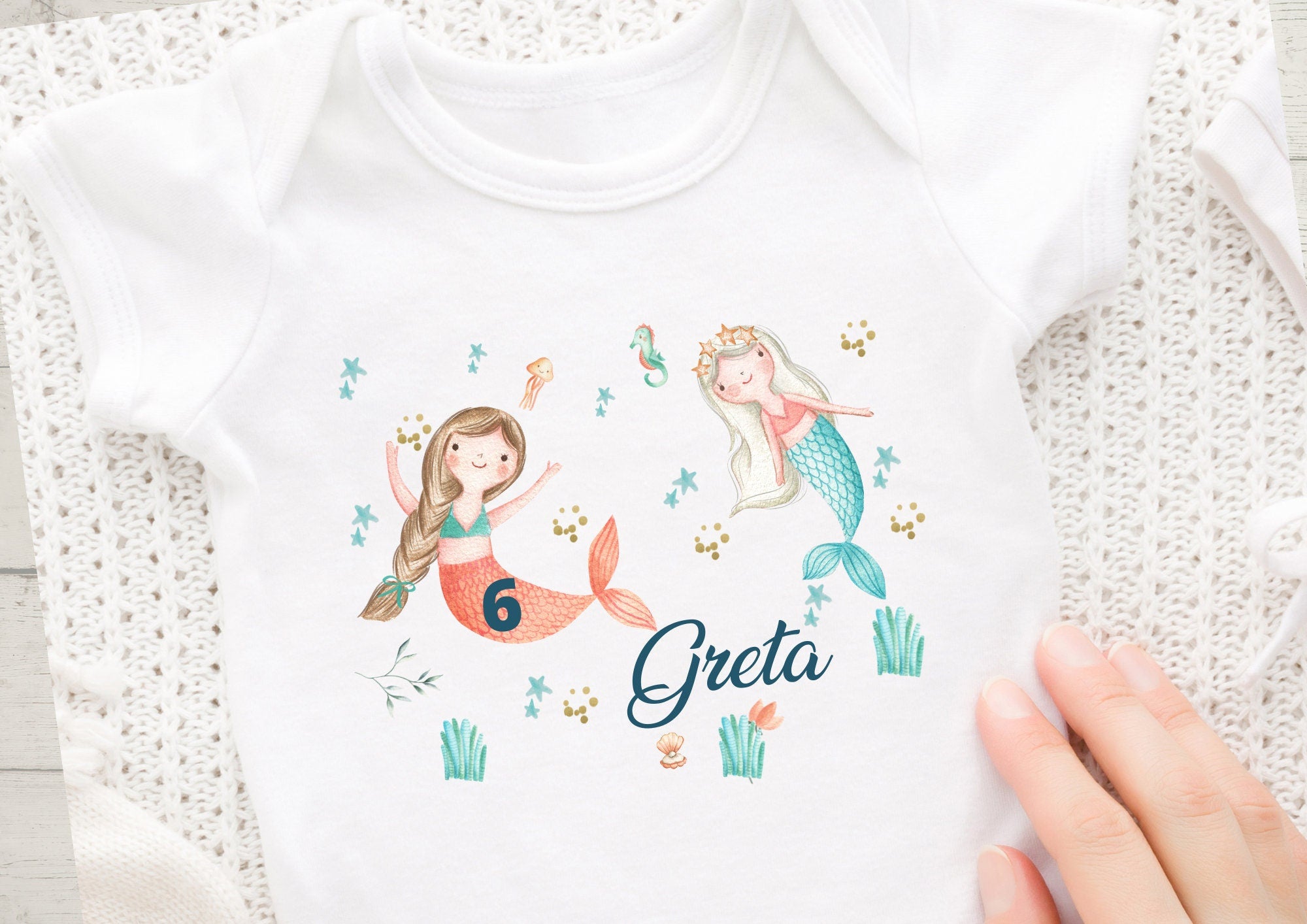 Bügelbild mit Wunschname und Alter personalisiert Meerjungfrau – Appliques & Patches