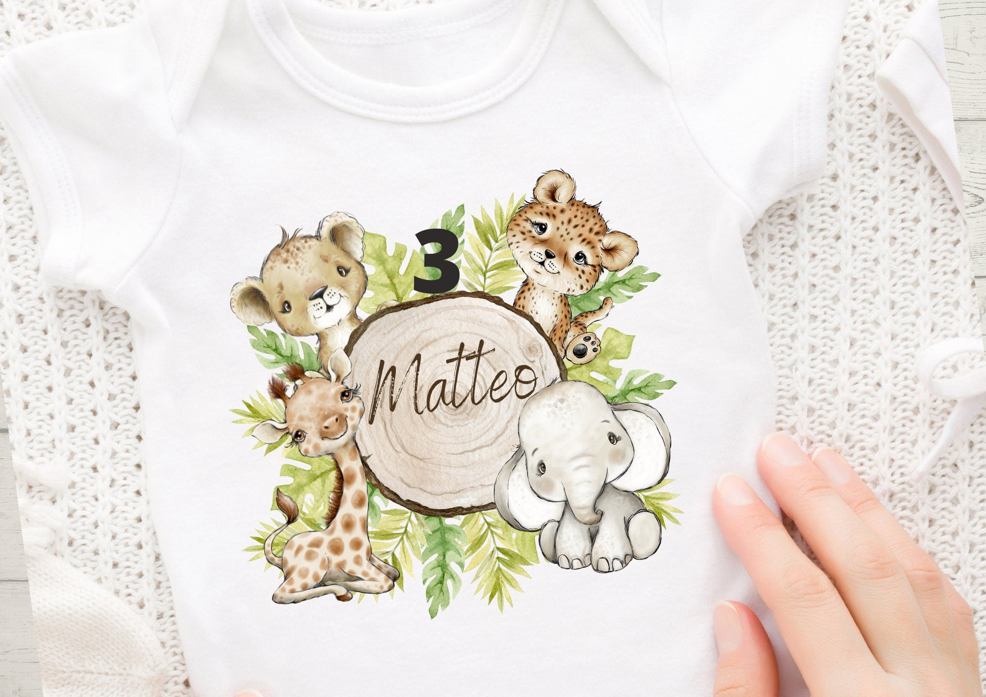 Bügelbild mit Wunschname und Alter personalisiert Fuchs Geburtstagsshirt Dschungeltiere Löwe Tiger Elefant Giraffe – Appliques & Patches