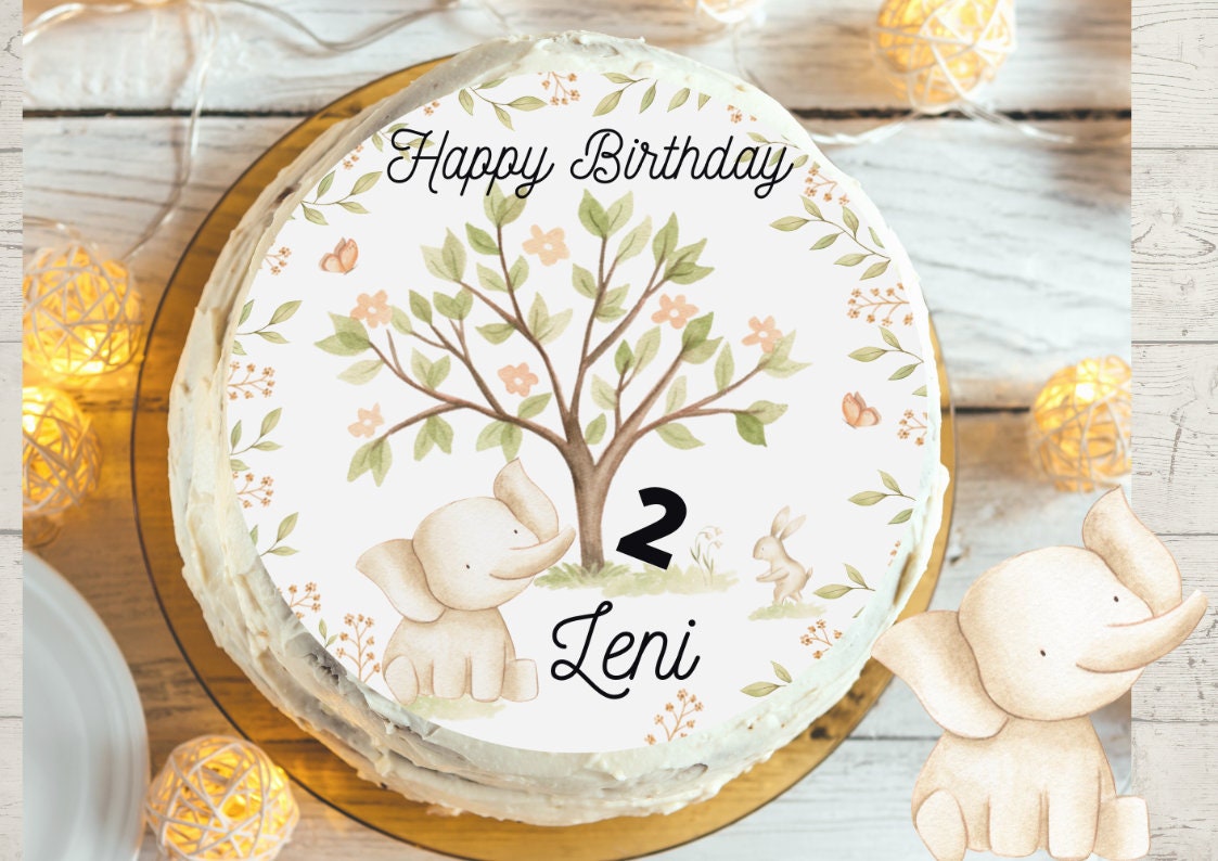 Tortenaufleger Fondant Geburtstag Elefant Lebensbaum – Party Decor