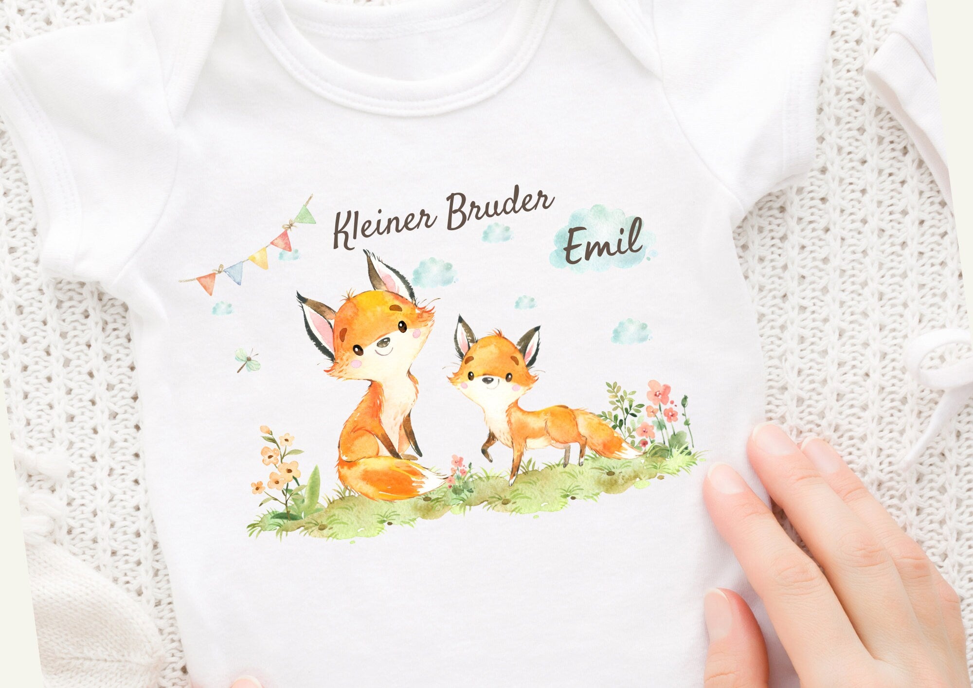 Bügelbild mit Wunschname und Alter personalisiert Fuchs Kleiner Bruder Großer Bruder Schwester – Appliques & Patches