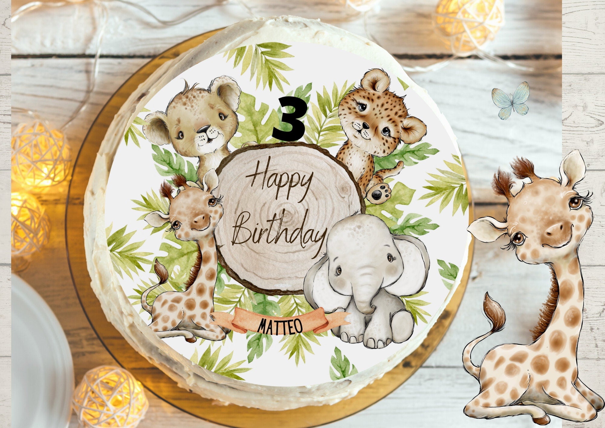 Tortenaufleger Fondant Geburtstag Löwe Elefant Dschungel – Party Decor