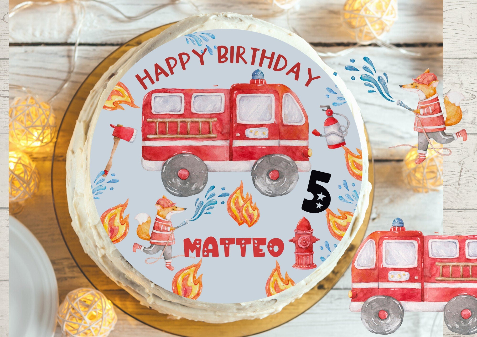 Tortenaufleger Fondant Geburtstag Feuerwehr Fuchs – Party Decor