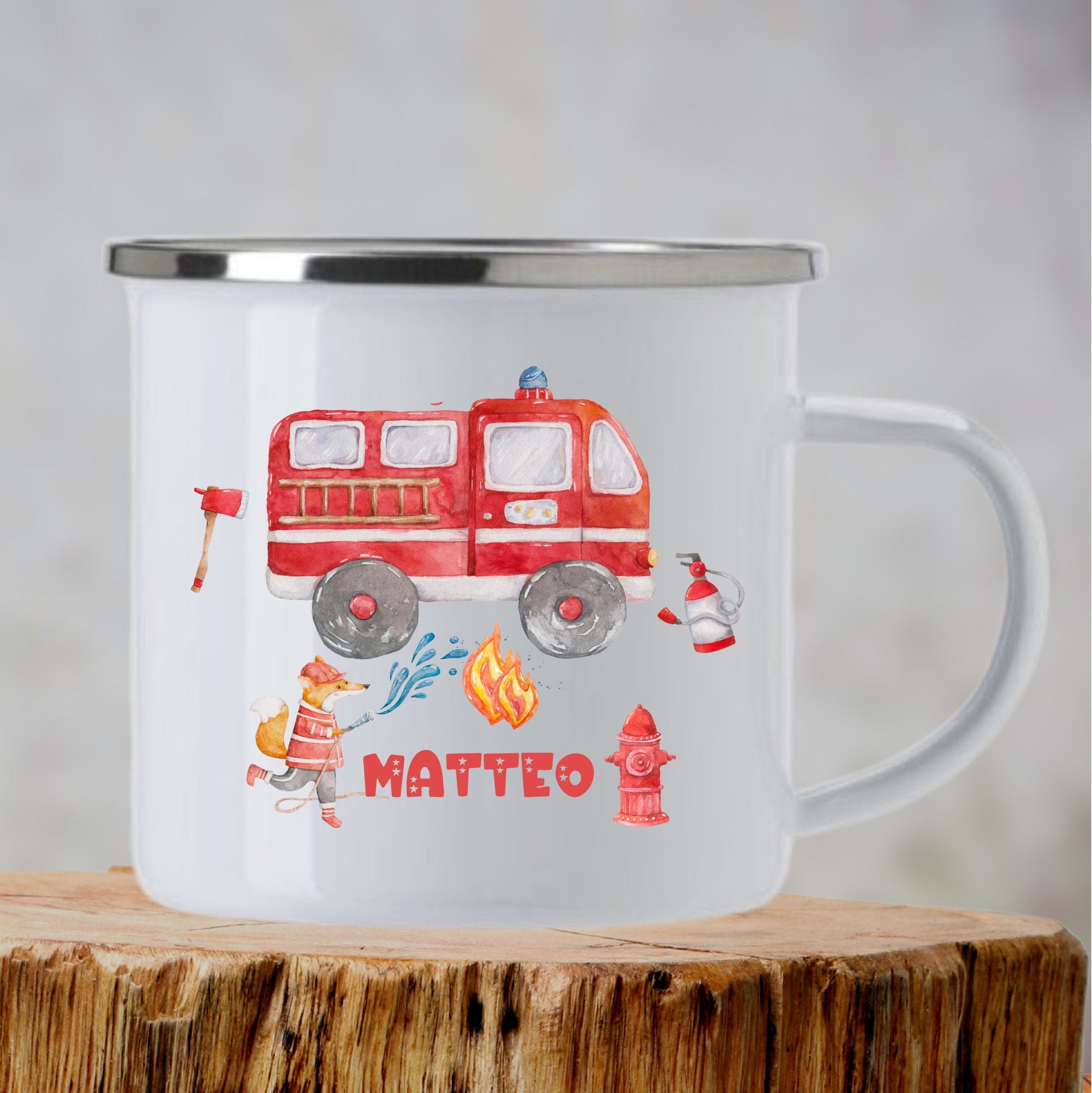 Emailletasse mit Namen personalisiert Feuerwehr Feuerwehrmann – Mugs