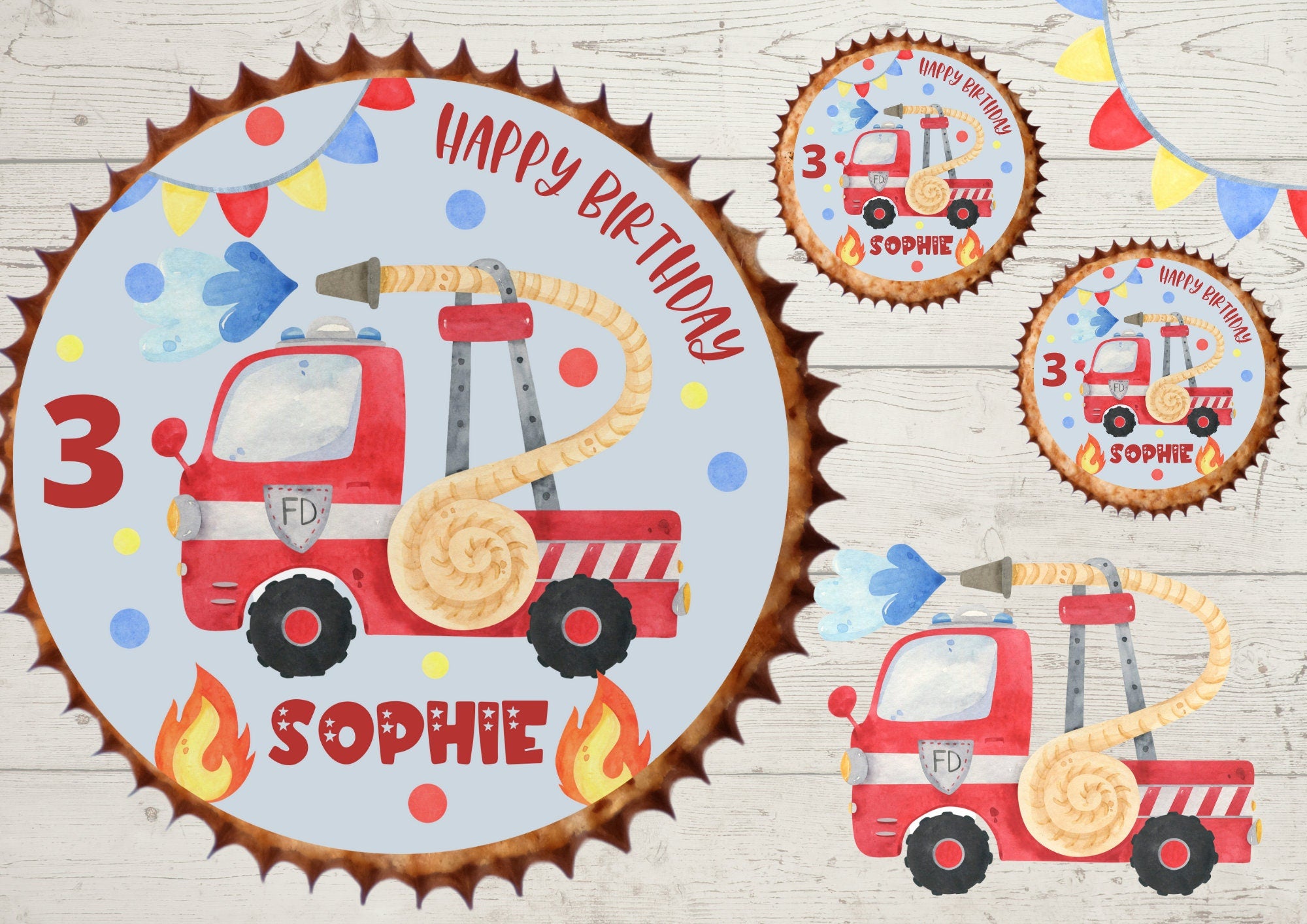 Muffinaufleger Fondant Geburtstag Feuerwehr – Party Decor