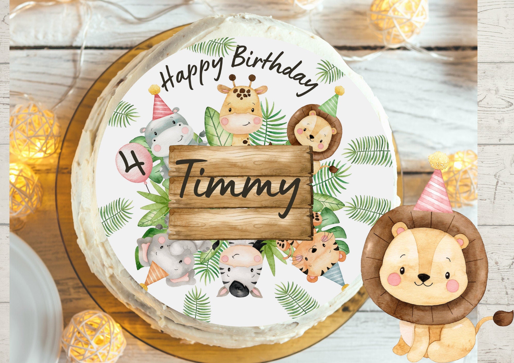 Tortenaufleger Fondant Geburtstag Löwe Elefant Dschungel – Party Decor