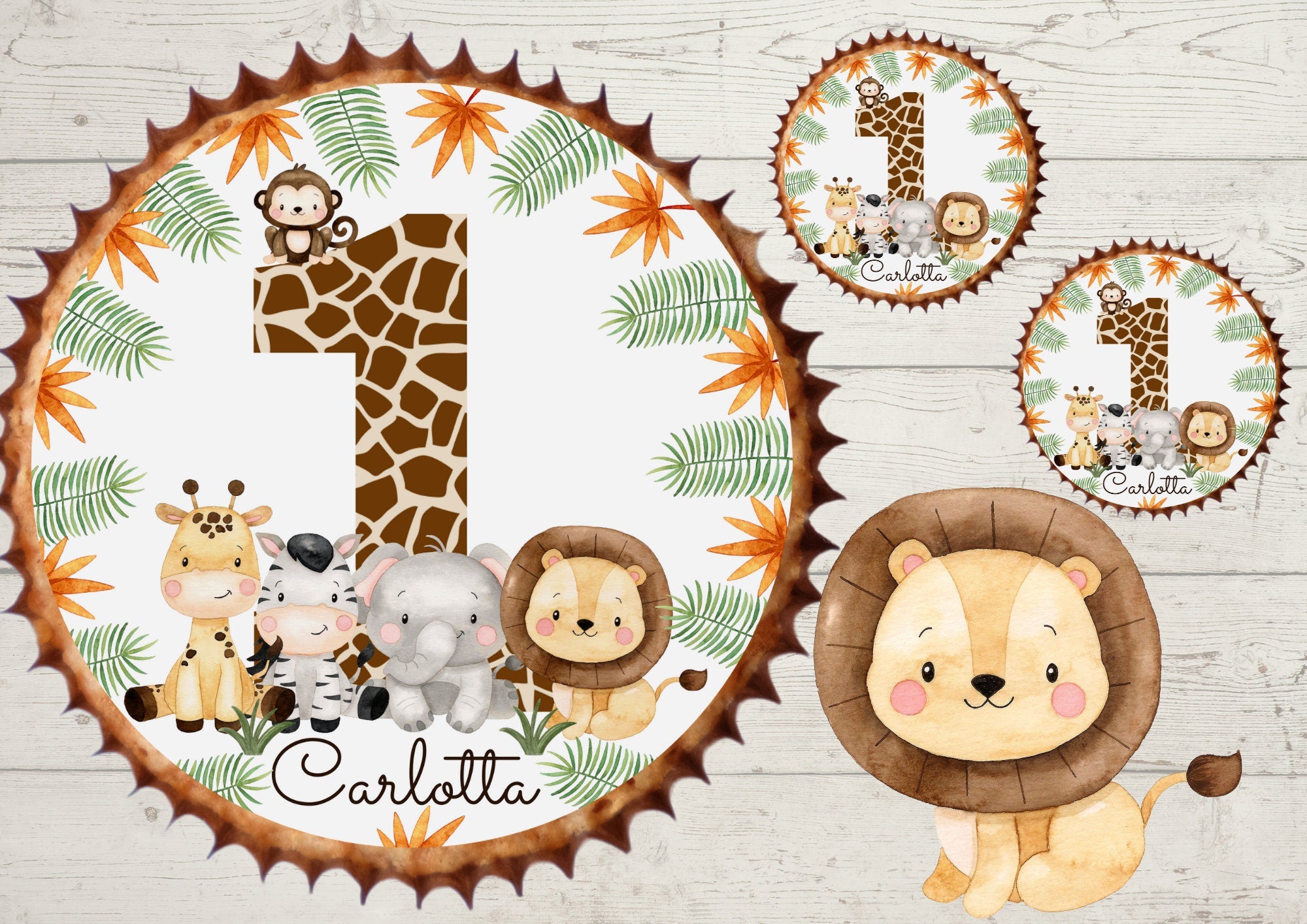 Muffinaufleger Fondant Geburtstag Dschungel Dschungeltiere Safari Wild One – Party Decor