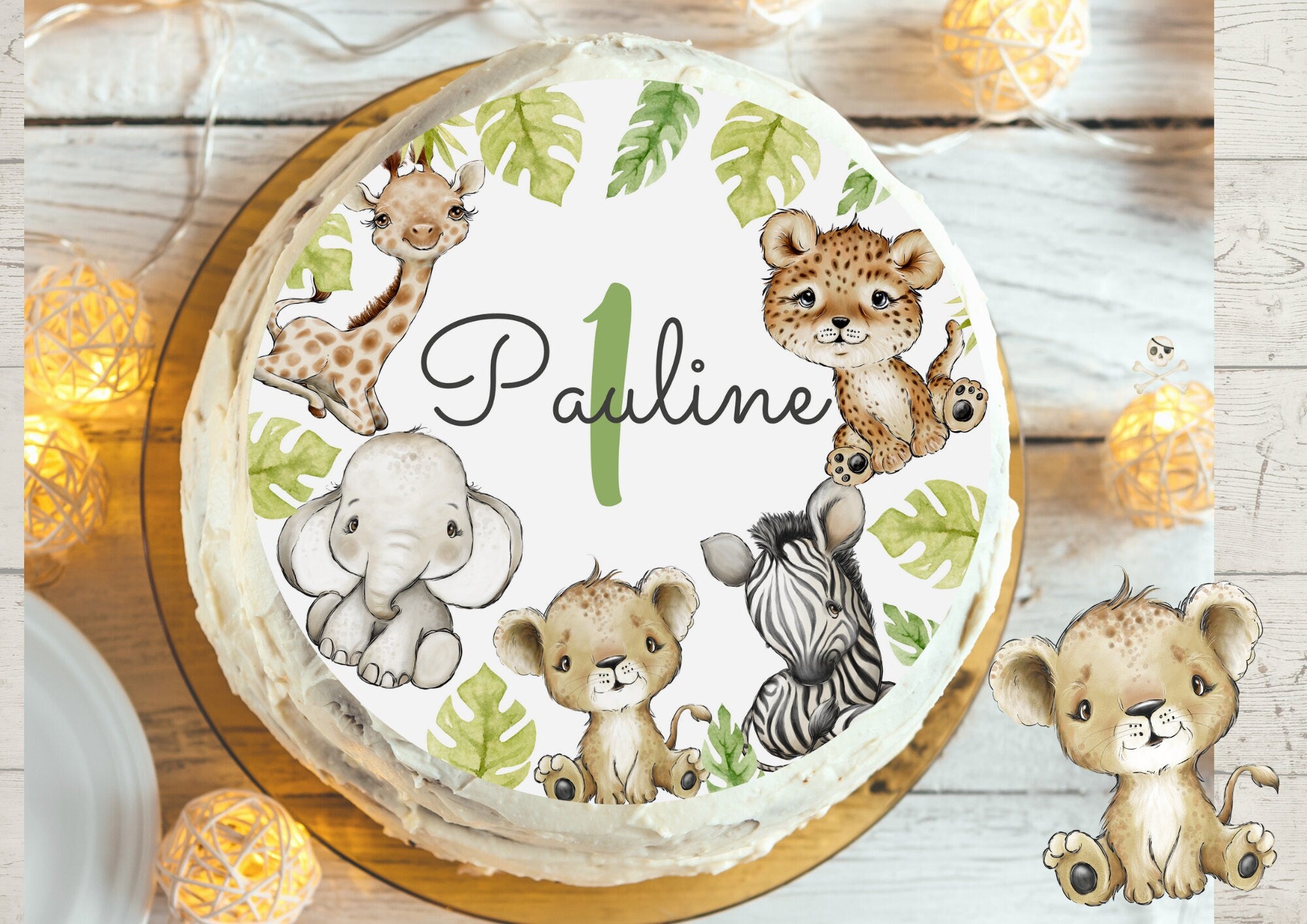 Tortenaufleger Fondant Geburtstag Löwe Elefant Dschungel – Party Decor