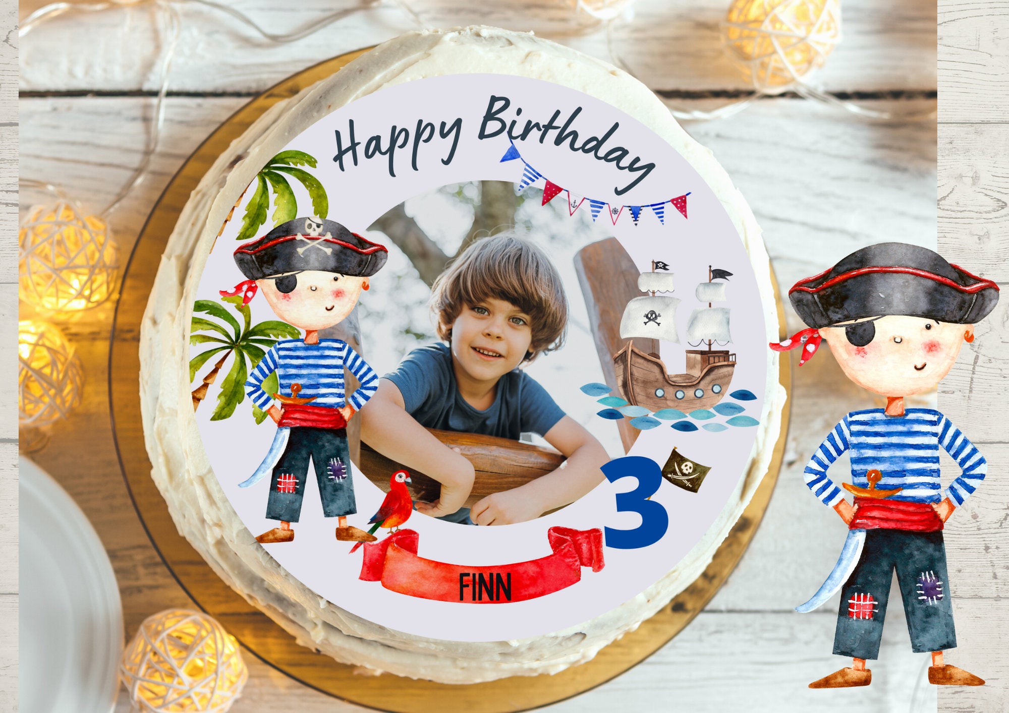 Tortenaufleger Pirat mit Foto – Fondantbild für geburtstag – personalisiert – & – Piratenparty – 20 cm – Party Decor