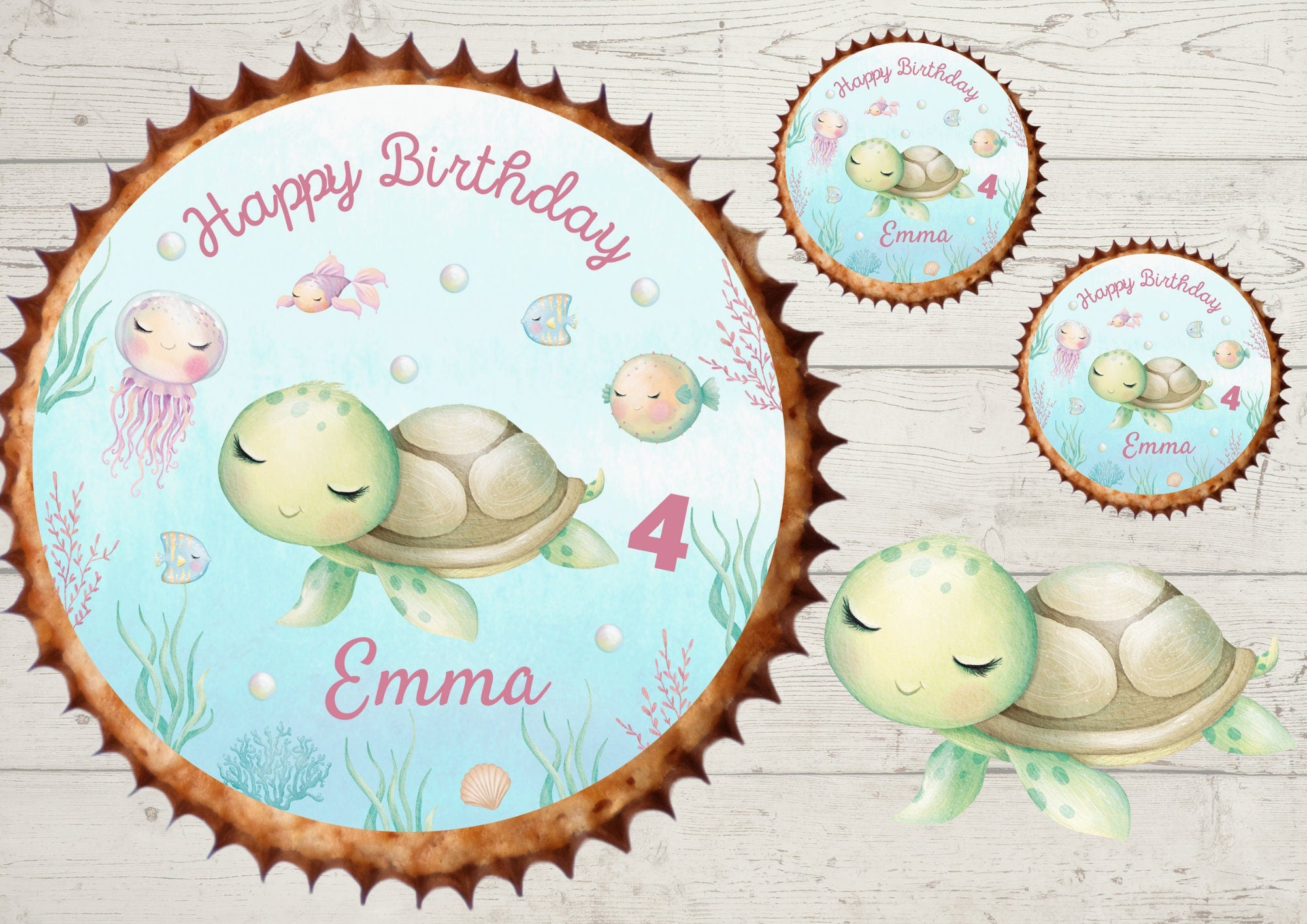 Muffinaufleger Fondant Geburtstag Schildkröte Wal Ozean – Party Decor