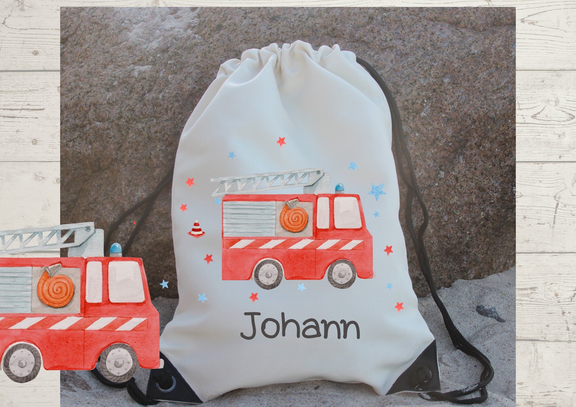 Turnbeutel mit Name personalisiert Feuerwehr Rettungsfahrzeug Feuerwehrauto Zugbandbeutel – Team Sports & Gym Bags