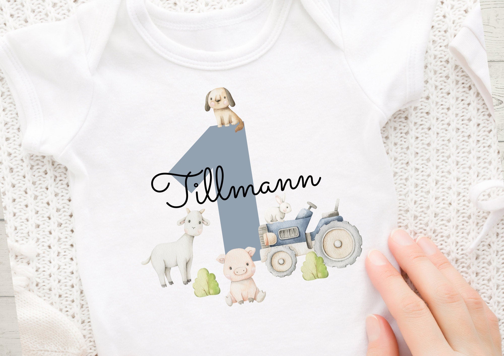 Bügelbild mit Wunschname und Alter personalisiert Traktor Trecker Bauernhof Bauernhoftiere – Appliques & Patches