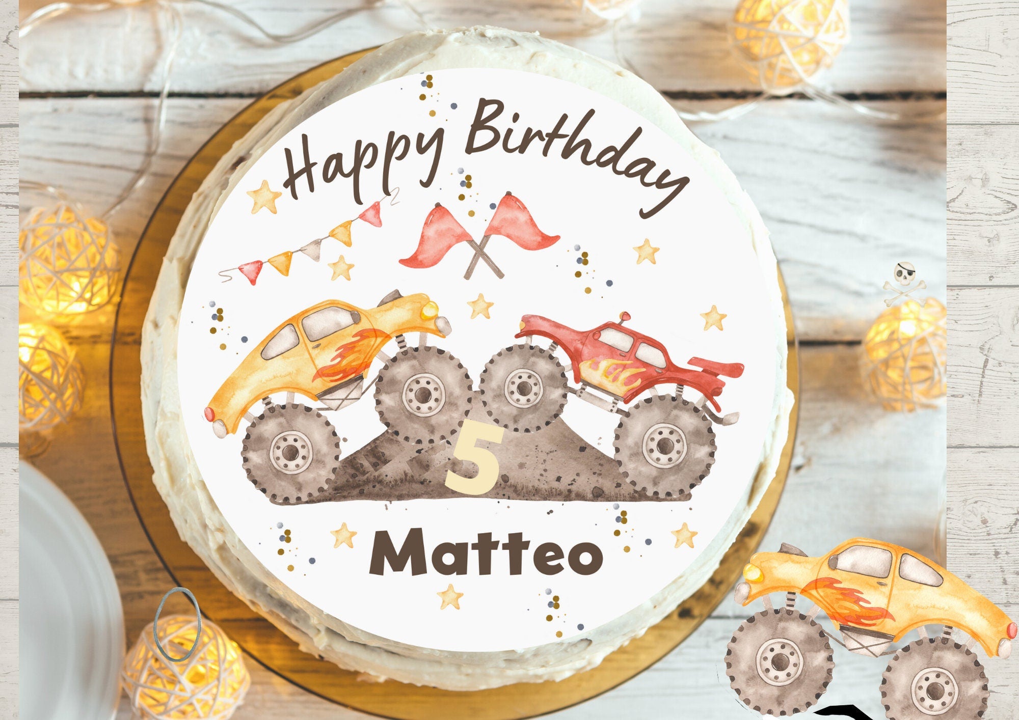 Tortenaufleger Fondant Geburtstag Monster Truck Monstertruck Rennen Auto – Party Decor