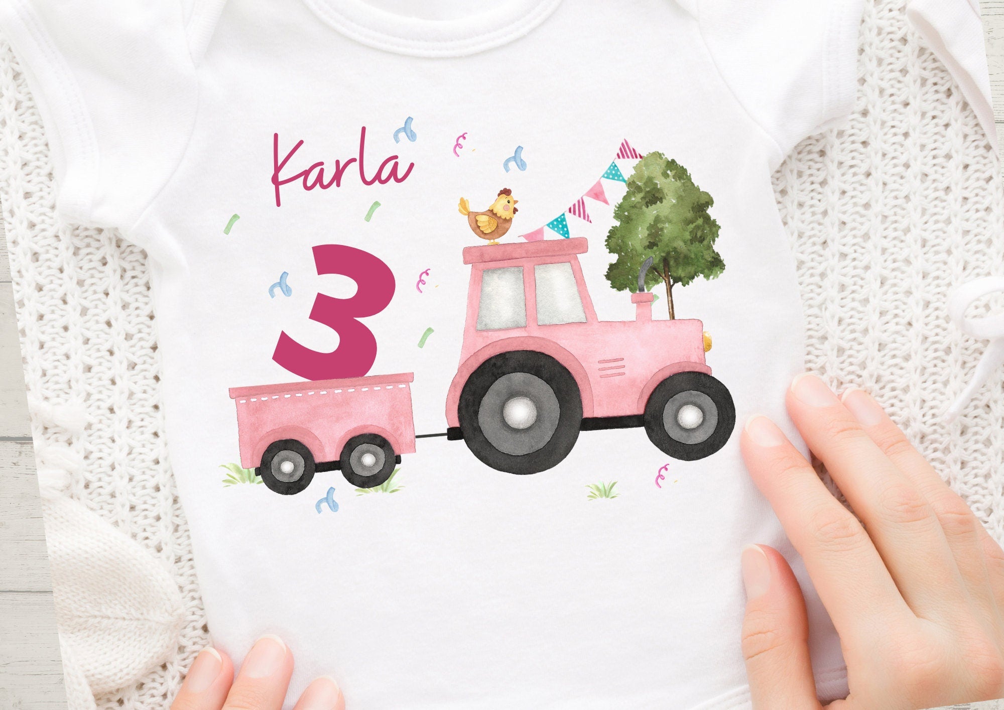 Bügelbild rosa Traktor für – personalisiert mit Name & Alter – Geburtstagsshirt Bauernhof – Aufbügler DIY A5 A4 – Appliques & Patches