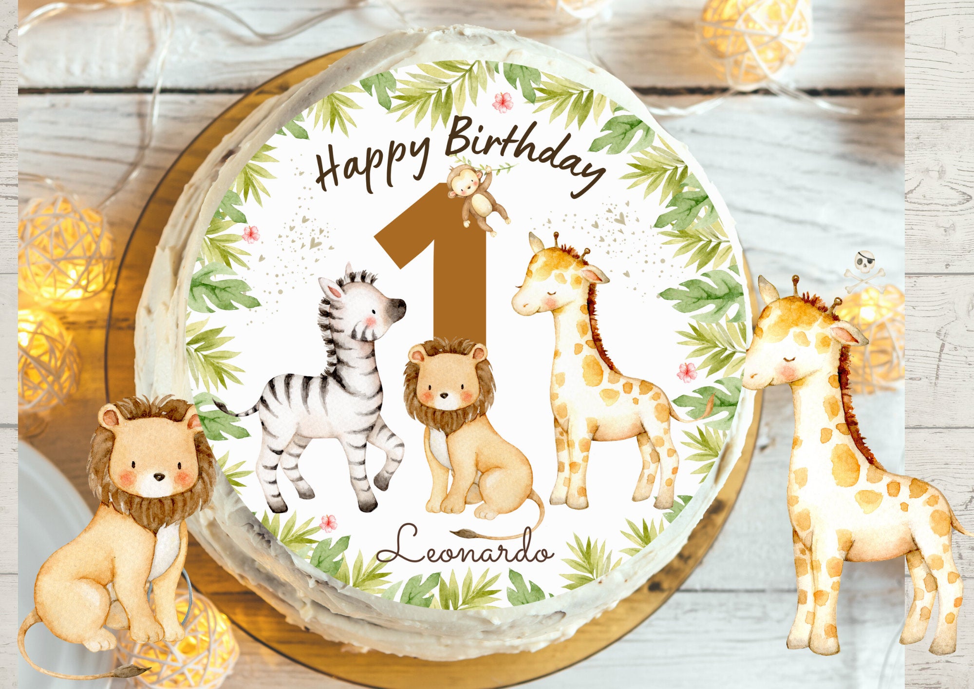 Tortenaufleger Fondant Geburtstag Dschungel Dschungeltiere Löwe Giraffe Zebra – Party Decor