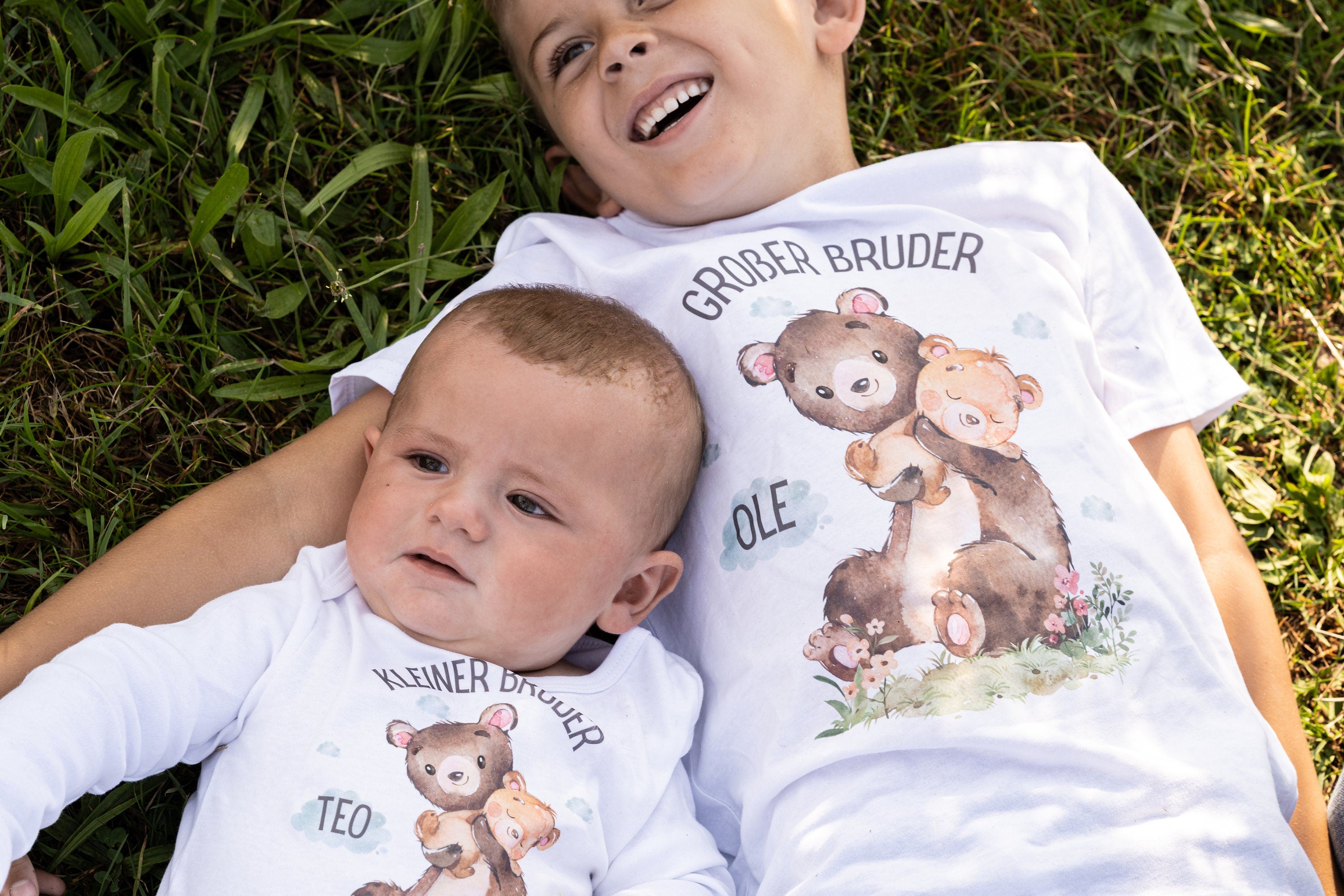 Bügelbild mit Wunschname und Alter personalisiert Bär Kleiner Bruder Großer Bruder Schwester – Appliques & Patches