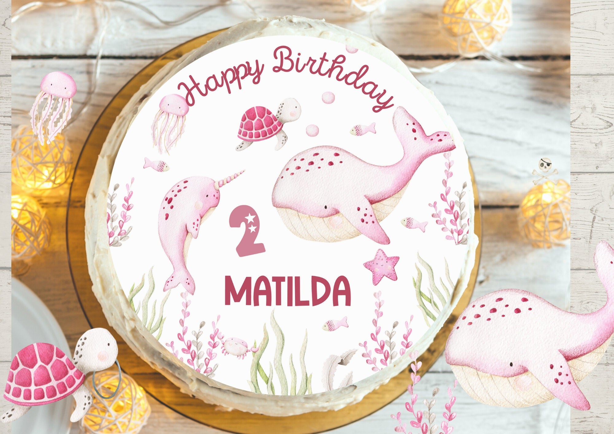 Tortenaufleger Fondant Geburtstag Wal Narwal Unter Wasser – Party Decor