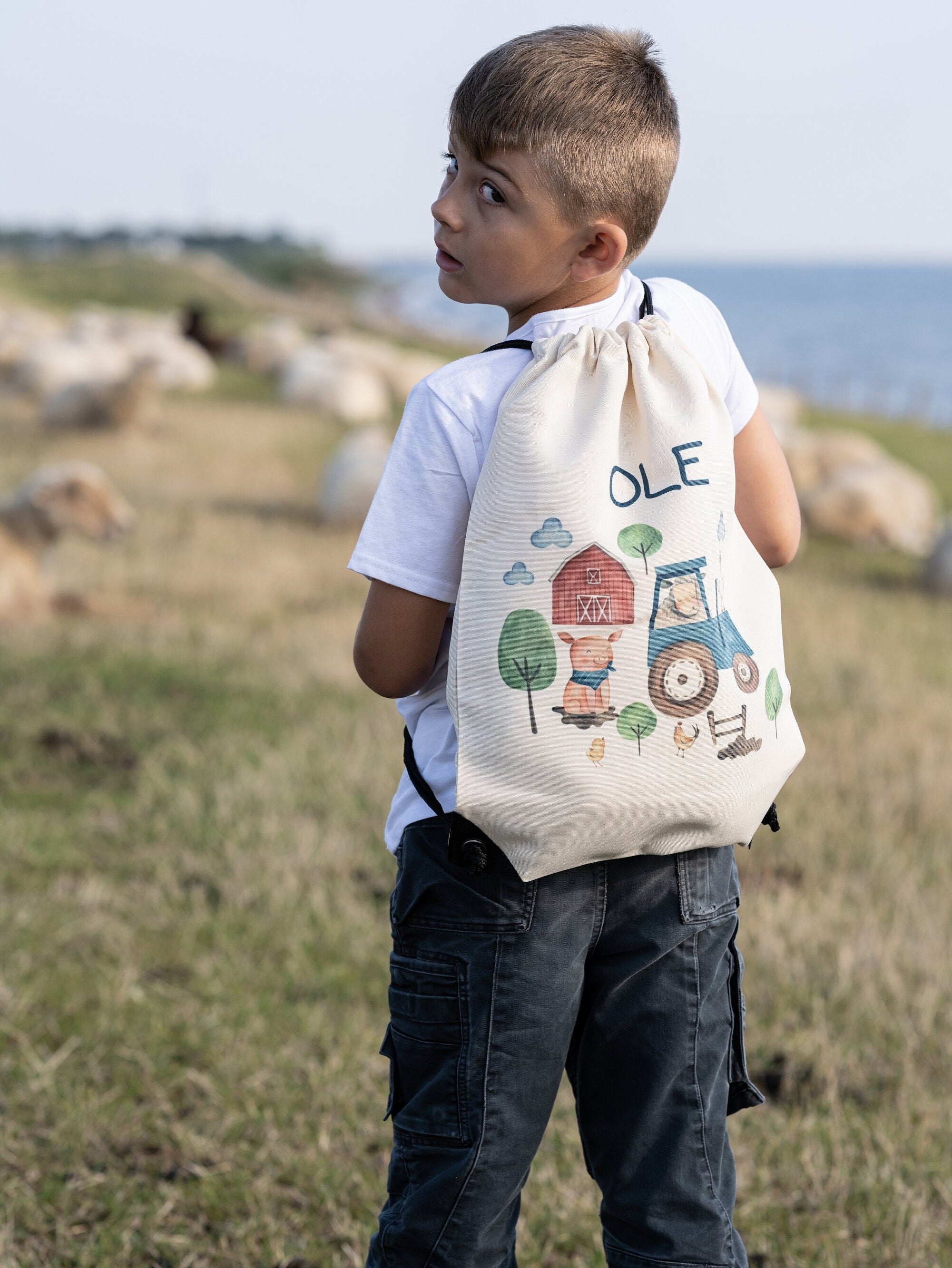 Turnbeutel mit Name personalisiert Traktor Bauernhof Bauernhoftiere – Team Sports & Gym Bags