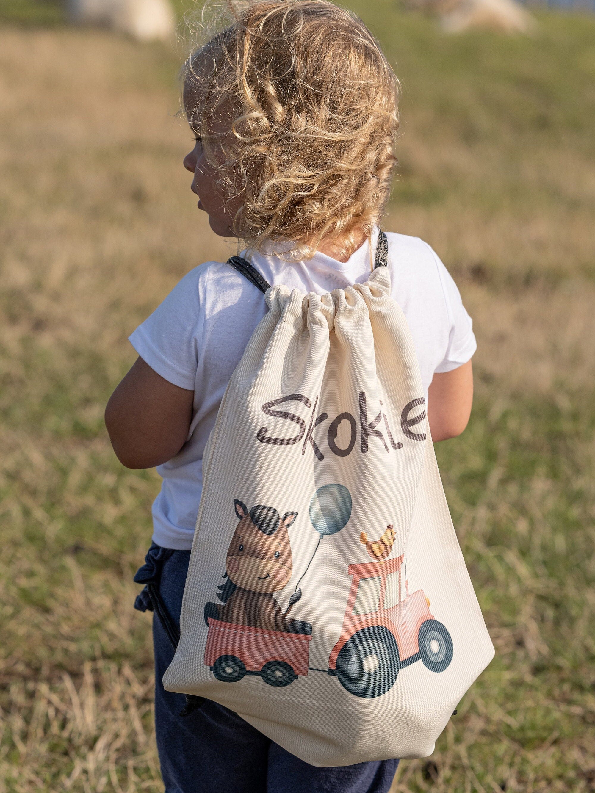 Turnbeutel mit Name personalisiert Traktor Trecker Bauernhof Bauernhoftiere Pferd Pony – Team Sports & Gym Bags