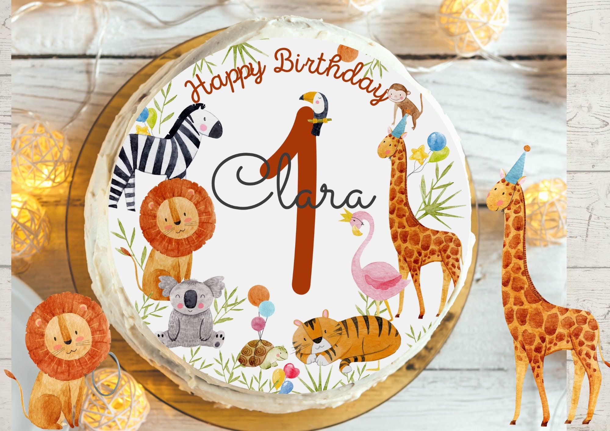 Tortenaufleger Fondant Geburtstag Löwe Elefant Dschungel – Party Decor