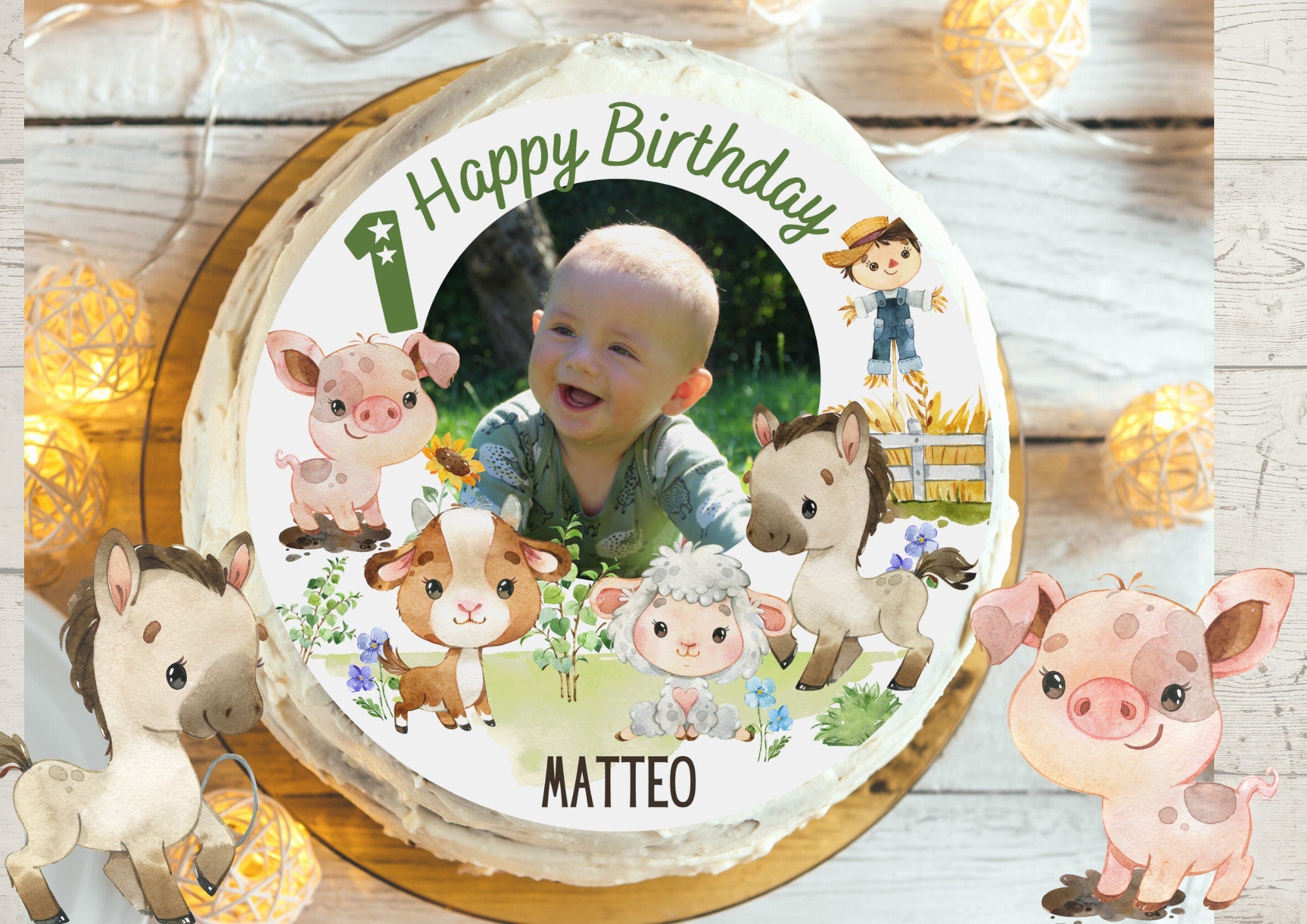 Tortenaufleger mit Foto Fondant Geburtstag Bauernhof Bauernhoftiere Farm – Party Decor
