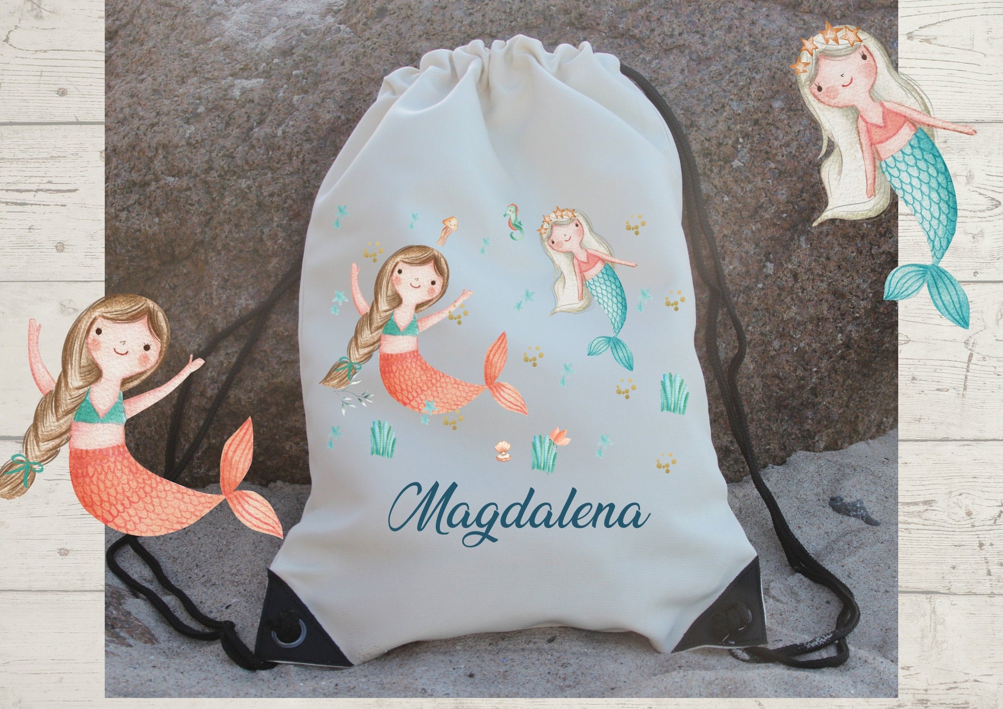 Turnbeutel mit Name personalisiert Meerjungfrau Mermaid Meer Maritim – Team Sports & Gym Bags