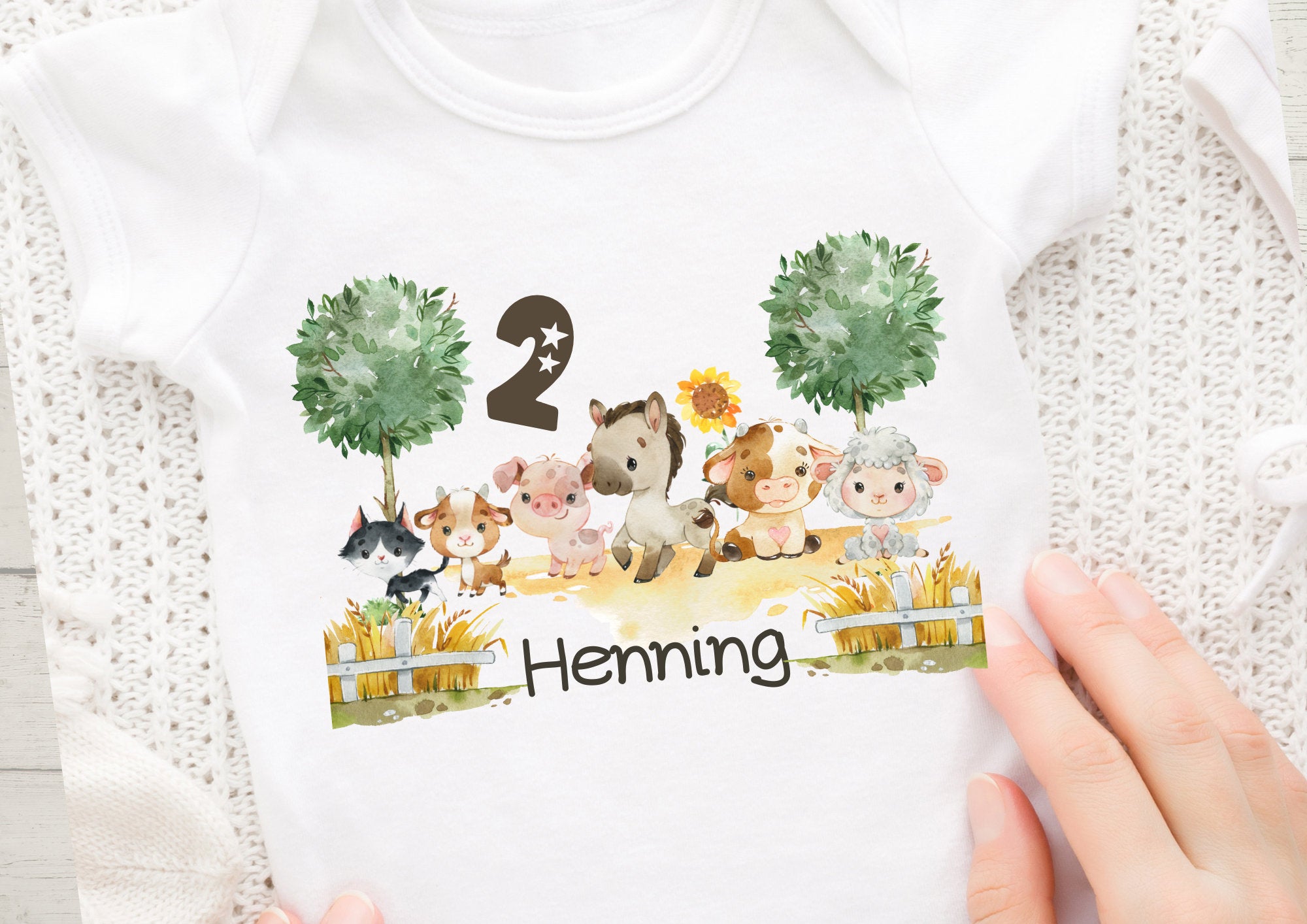Bügelbild mit Wunschname und Alter personalisiert Traktor Trecker Bauernhof Bauernhoftiere Pferd – Appliques & Patches
