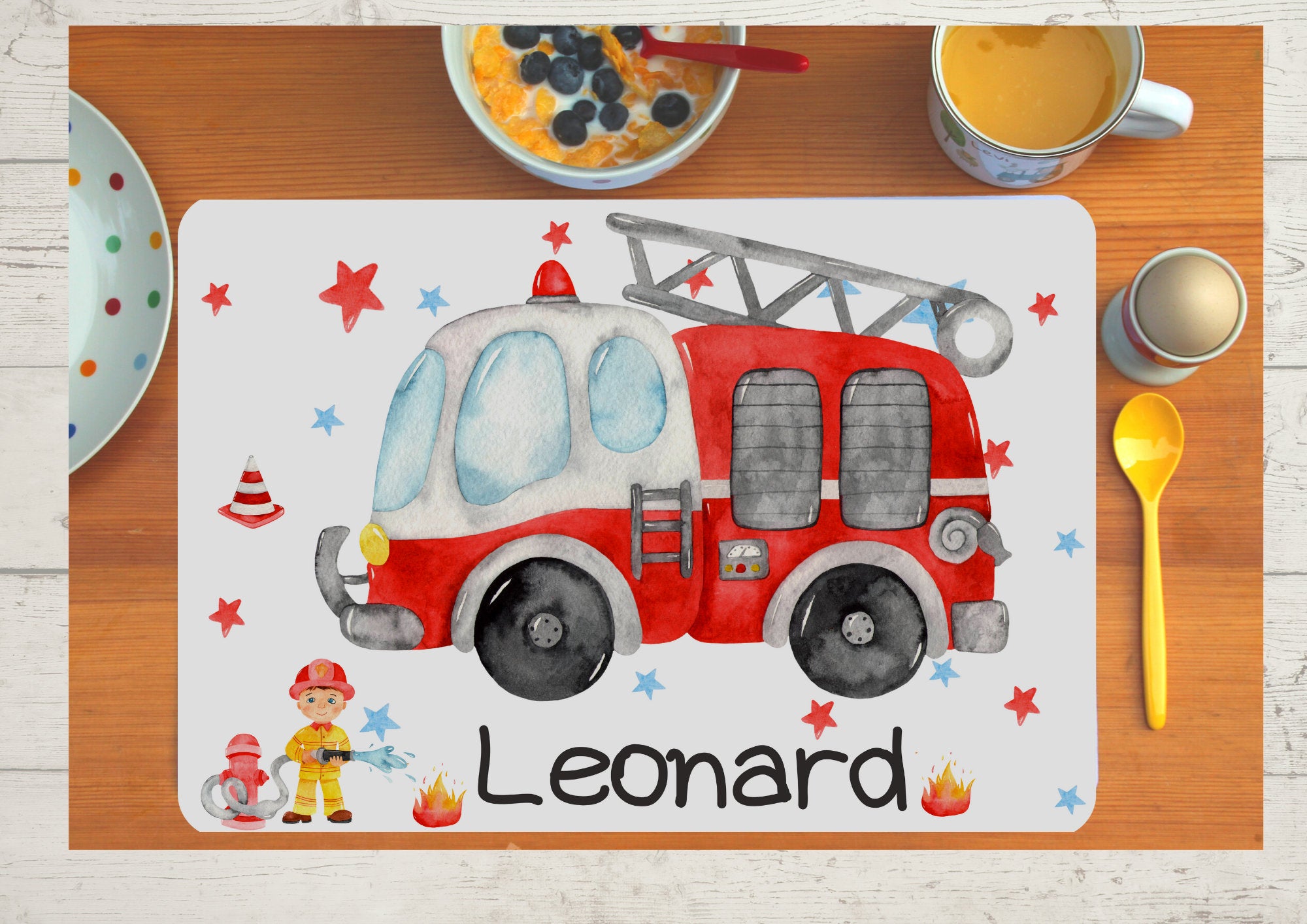 Platzdeckchen mit Name Feuerwehr Rettungsfahrzeuge Feuerwehrmann – Placemats